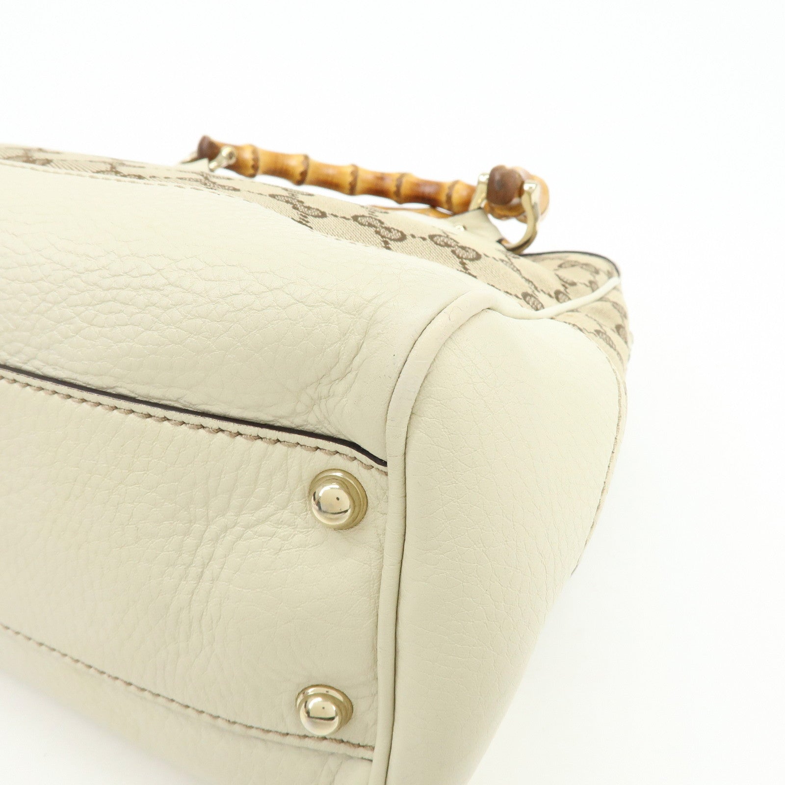GUCCI Bamboo GG Canvas Leather 2Way Hand Shoulder Bag White 308360