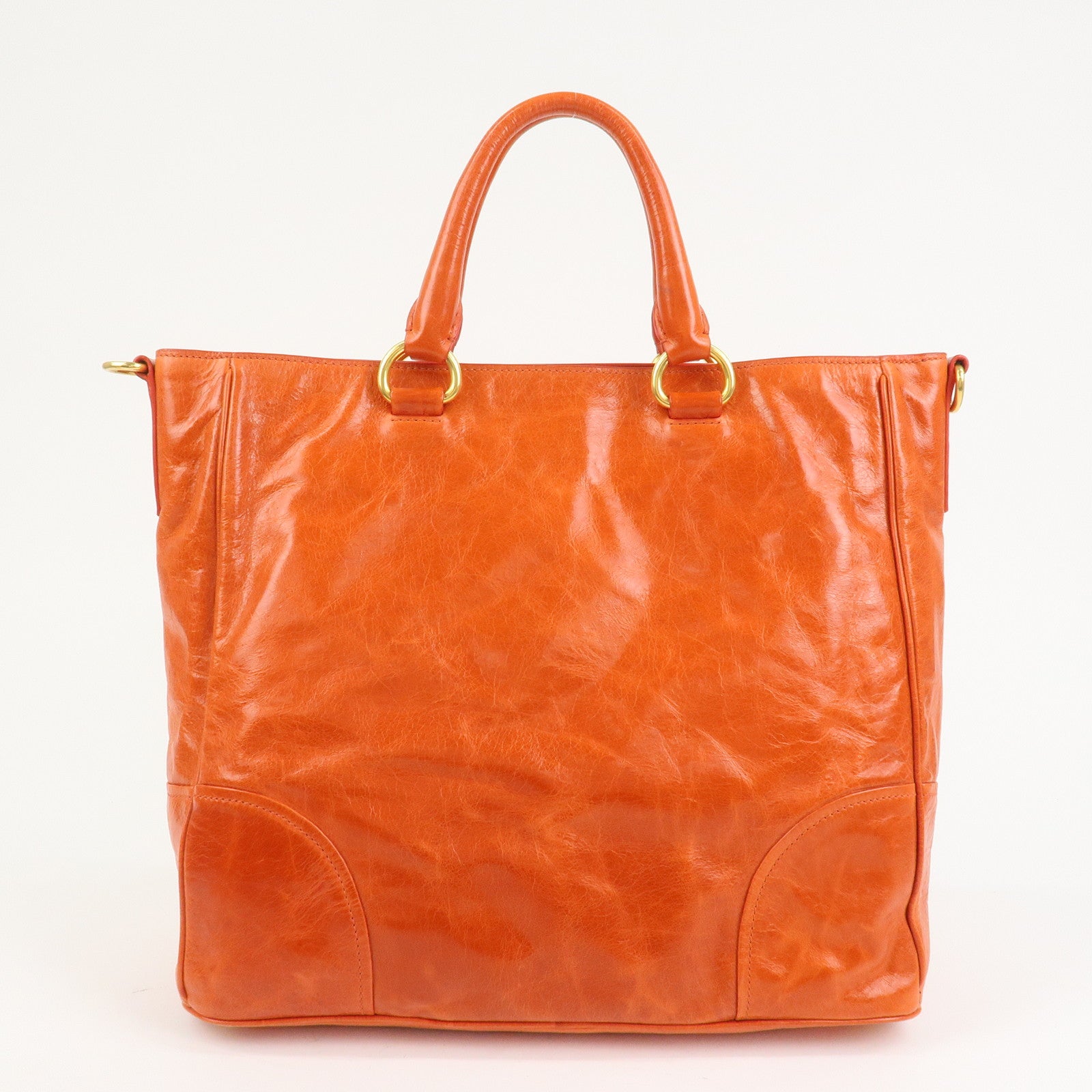 PRADA Logo Leather 2Way Bag Hand Bag Shoulder Bag Orange BN2326