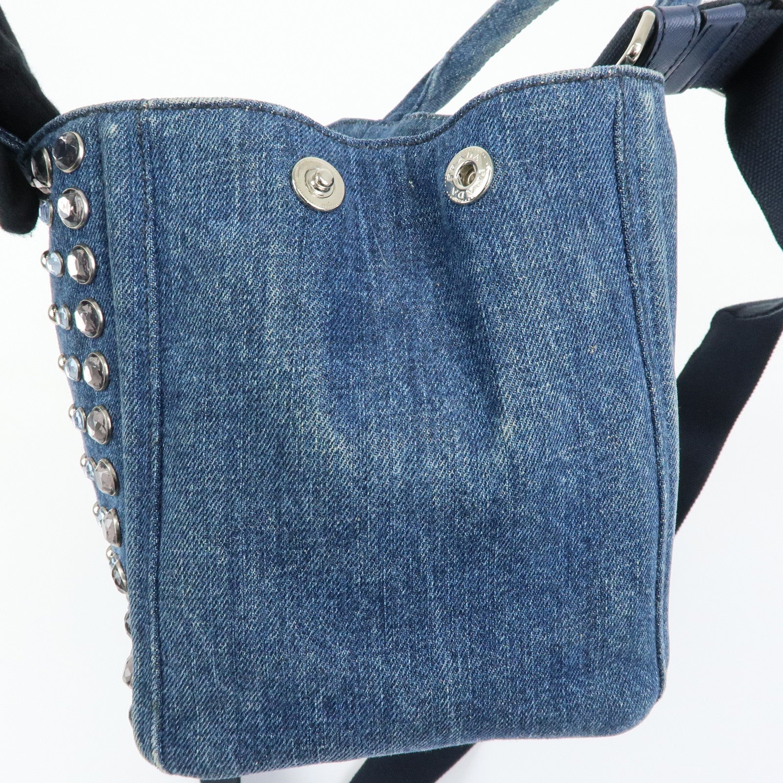 PRADA Canapa Triangle Logo Denim 2Way Bag Hand Bag Blue 1BG439