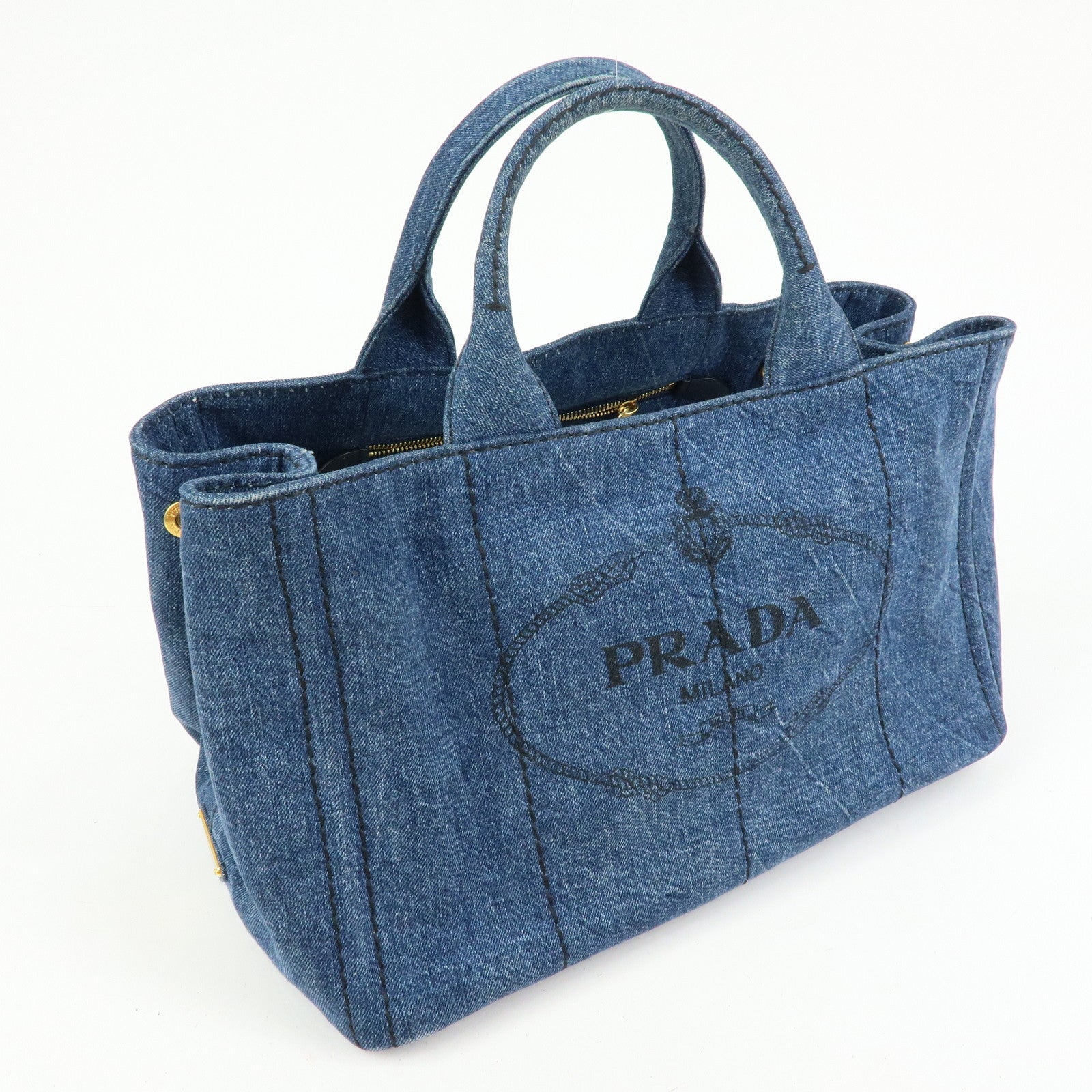 PRADA Triangle Logo Canapa Denim 2Way Hand Bag Shoulder Bag B2642B