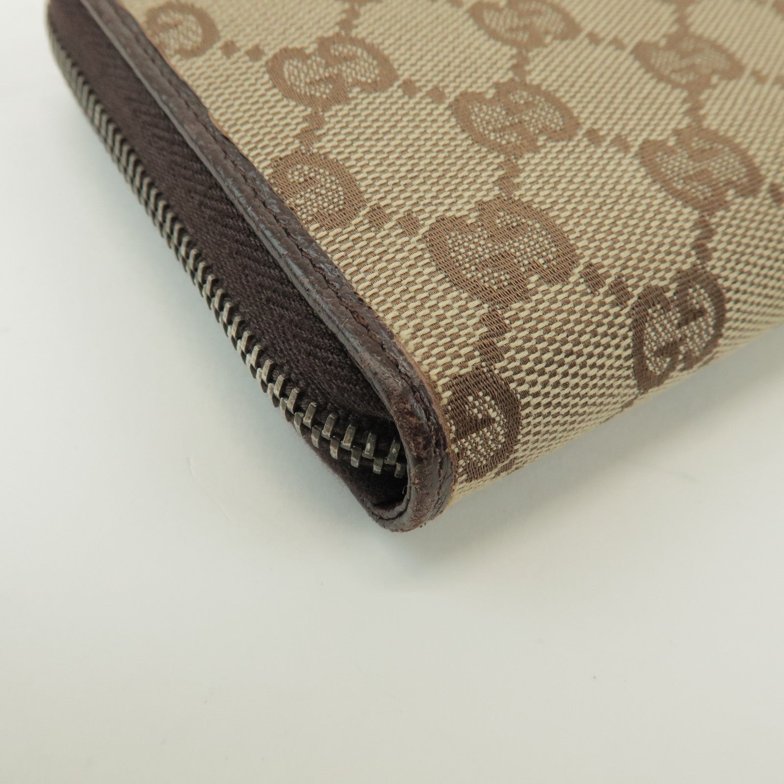 GUCCI GG Canvas Leather Round Zippy Long Wallet Beige Brown 112724