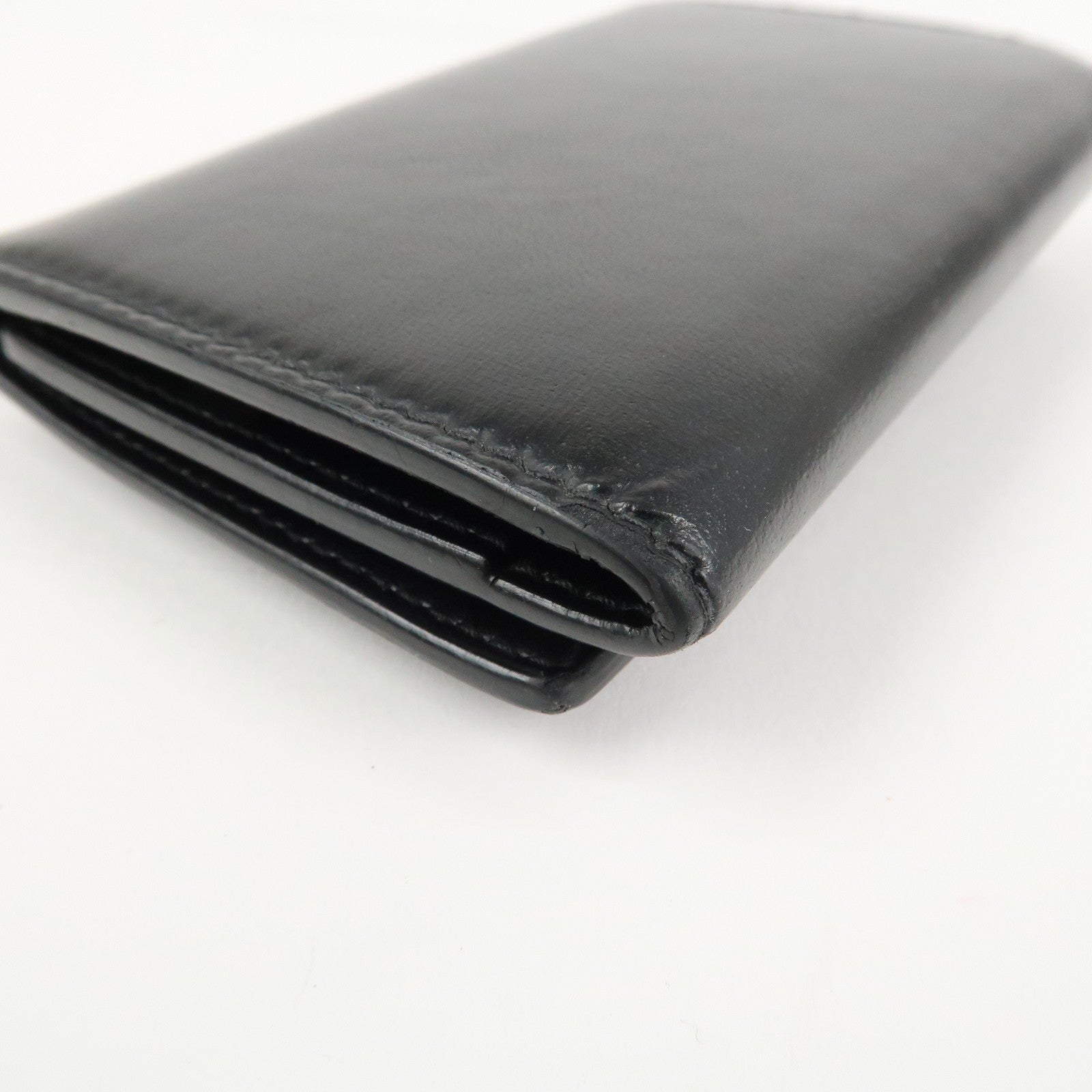 SAINT LAURENT Logo Leather 6 Hook Key Case Black Silver