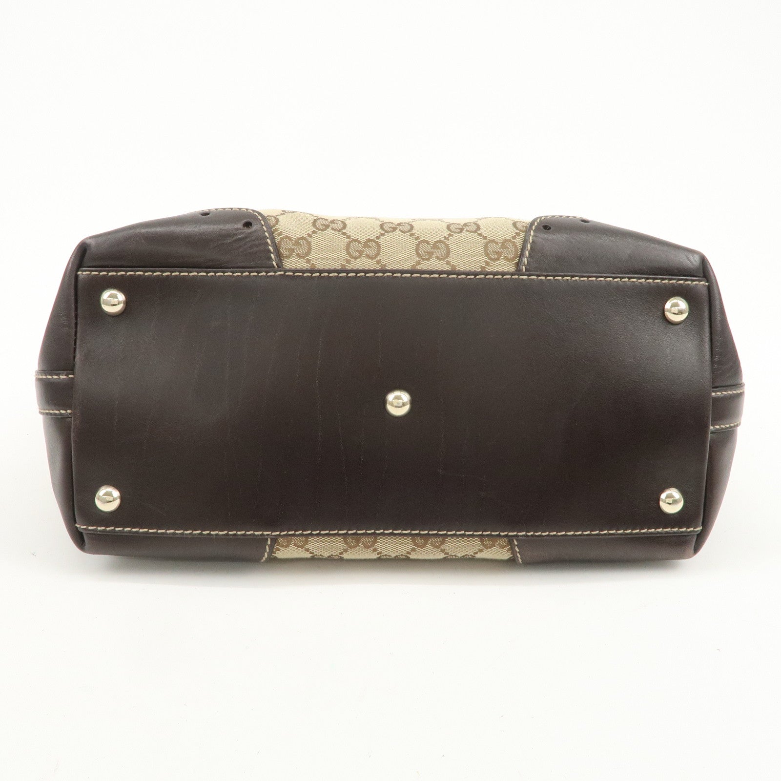 GUCCI GG Canvas Leather Tote Bag Hand Bag Brown Beige 145993