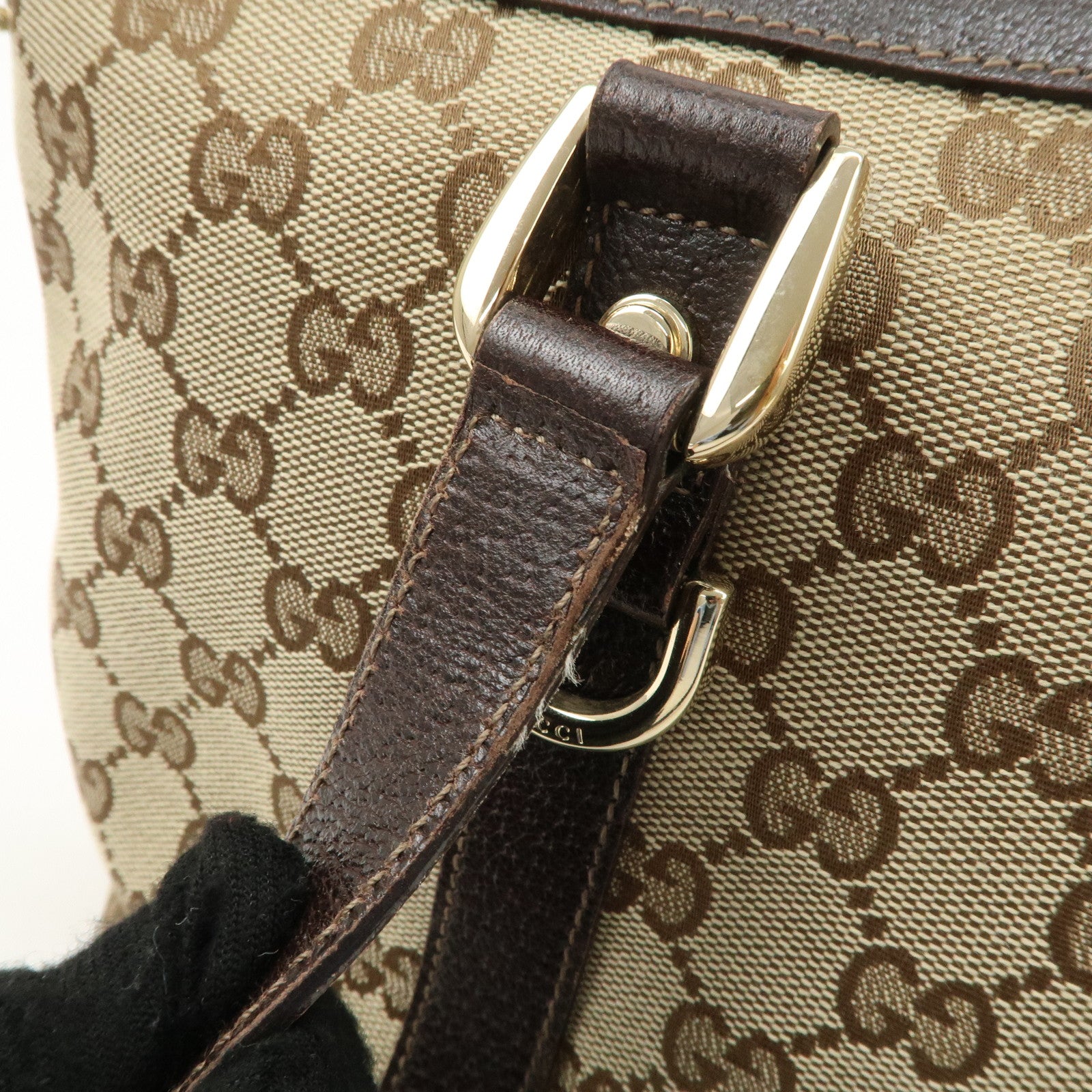 GUCCI Abbey GG Canvas Leather Tote Bag Hand Bag Beige 141470 Used