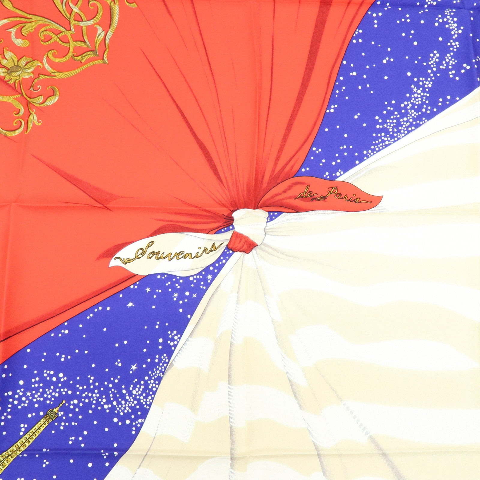 HERMES Carre 90 Silk 100% Scarf Souvenirs de Paris Blue Red