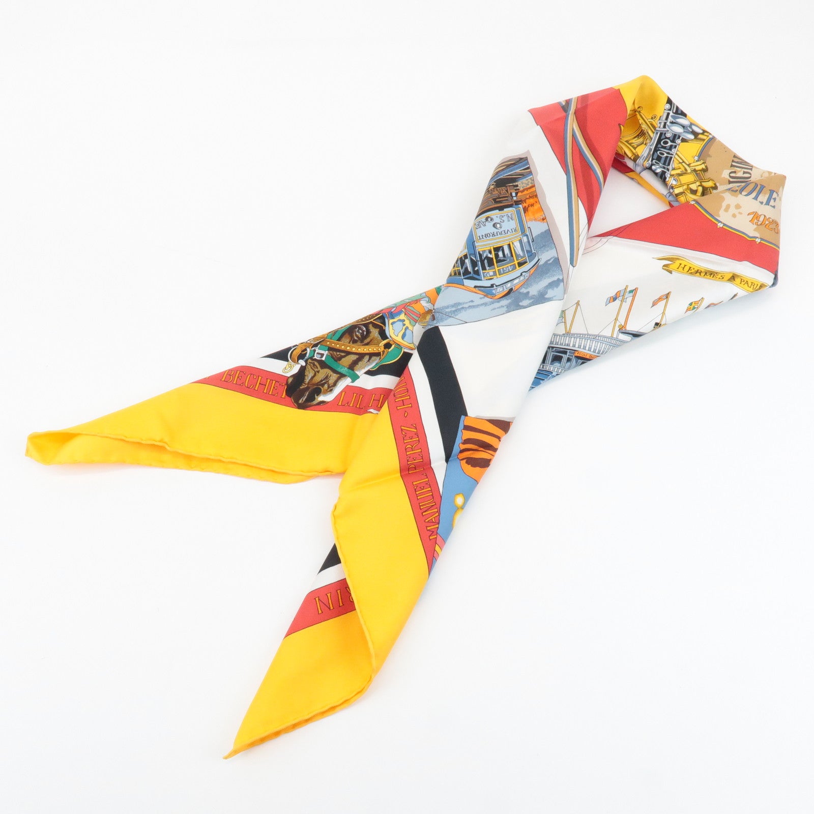HERMES Carre90 Silk100% Scarf THE ORIGINAL NEW ORLEANS CREOLE JAZZ Used