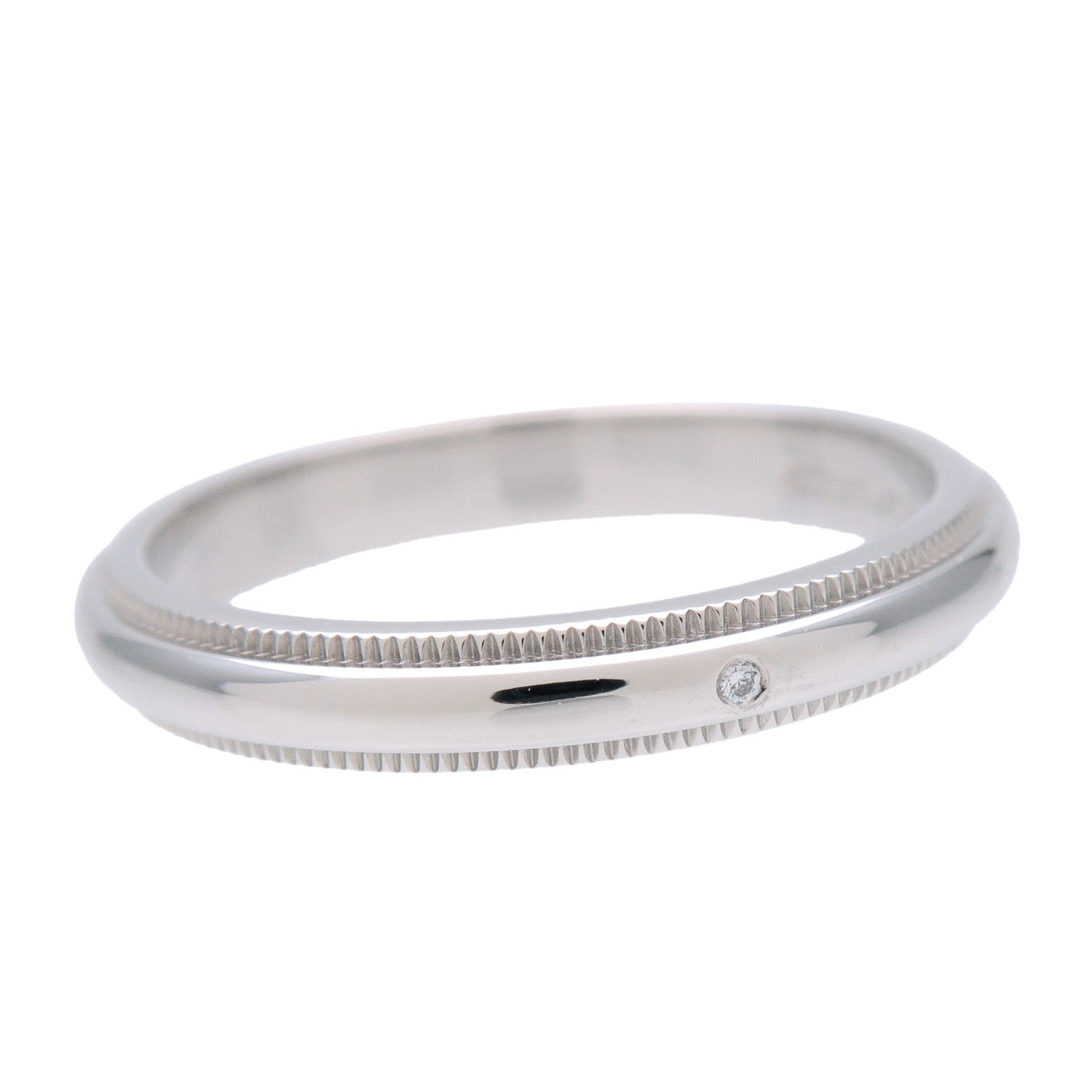 Tiffany & Co Milgrain Band Ring 1P Diamond PT950 Platinum US7 EU54