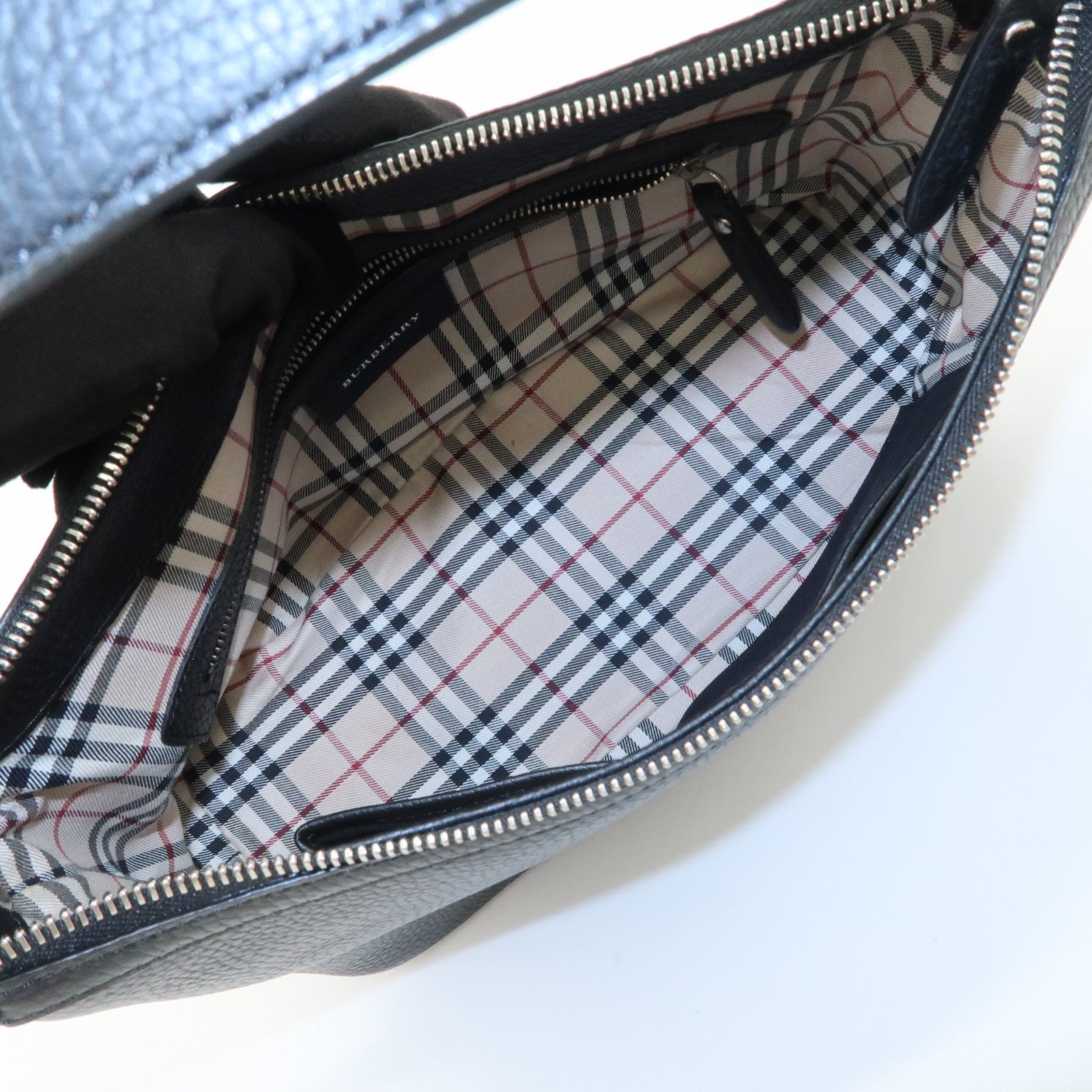 BURBERRY Leather Shoulder Bag Nova Plaid Black