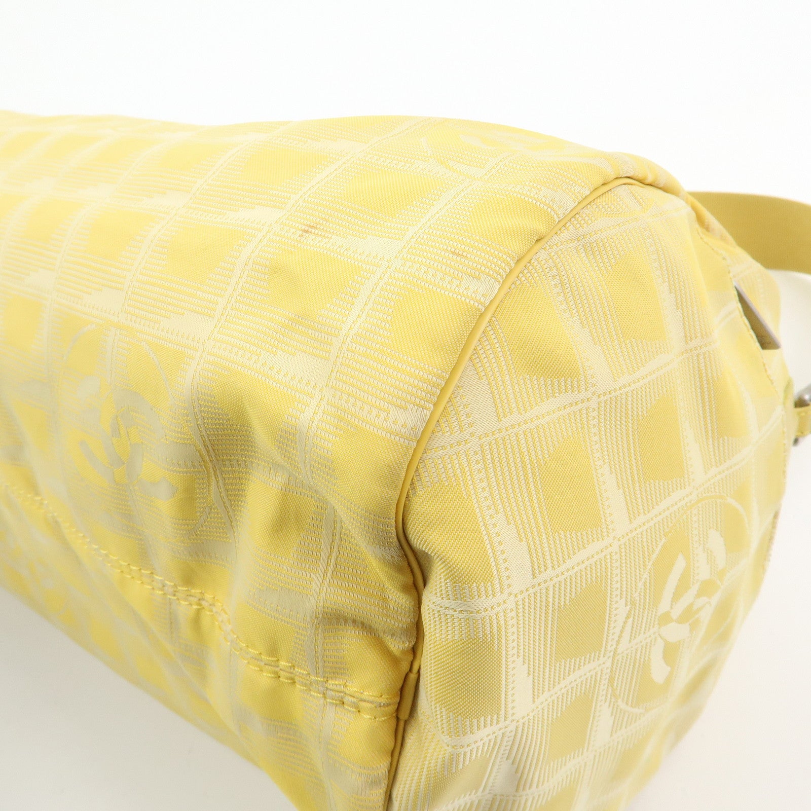 CHANEL New Travel Line Nylon Jacquard Leather Drum Bag Yellow