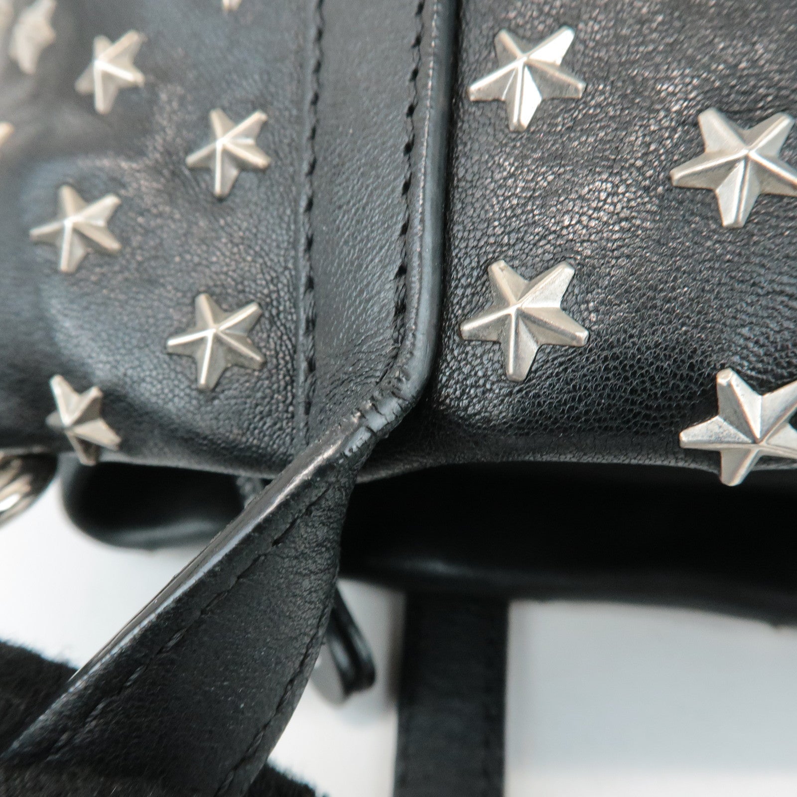 JIMMY CHOO Leather Star Studs Tote Bag Hand Bag Black Silver HDW Used