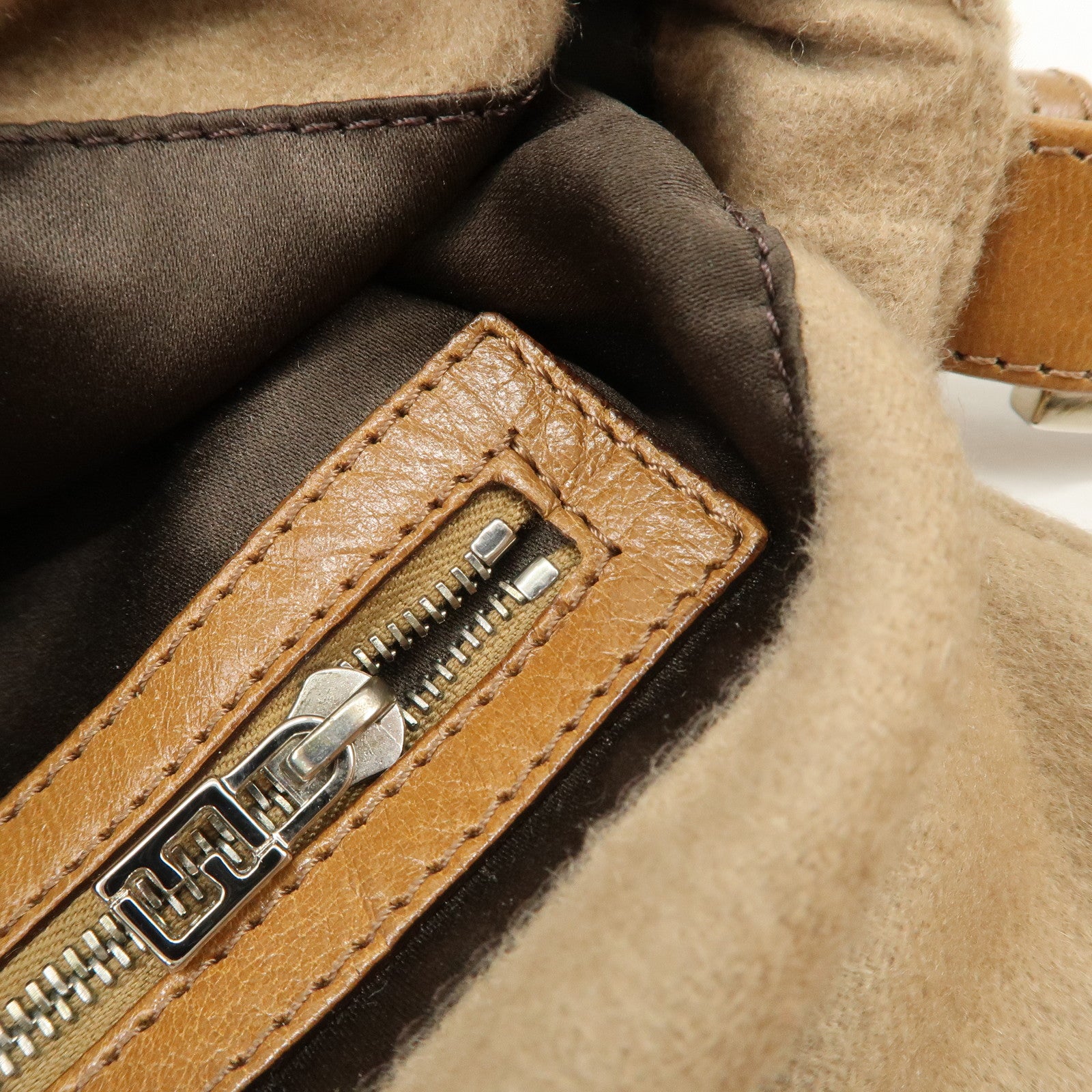 FENDI Zucca Mamma Baguette Wool Shoulder Bag Black Brown 26325