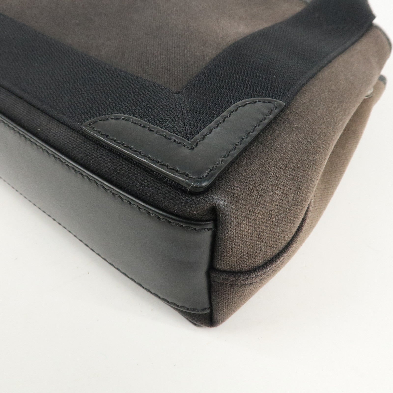 BALENCIAGA Canvas Leather Navy Cabas XS Hand Bag Brown 390346