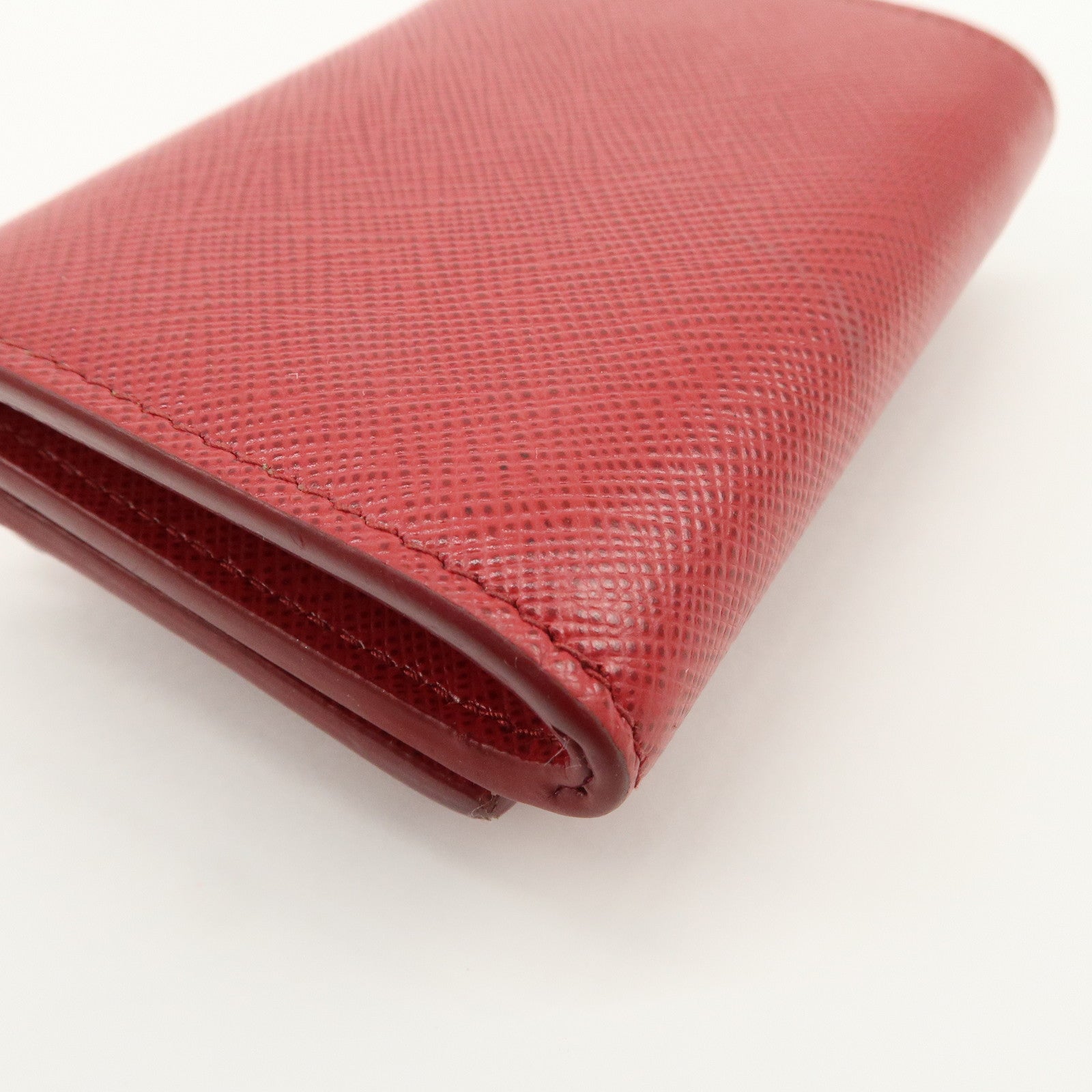 PRADA Saffiano Leather Tri-fold Compact Wallet Red 1MH021