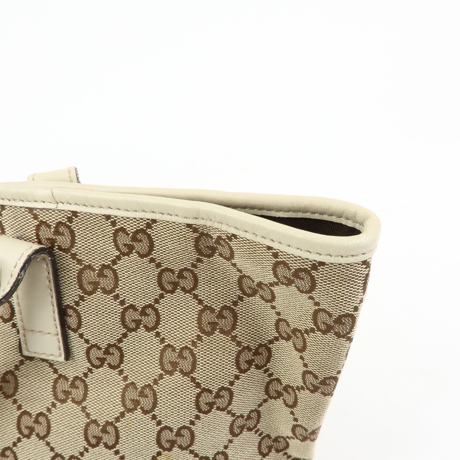 GUCCI Interlocking G GG Canvas Leather Tote Bag Beige White 169946