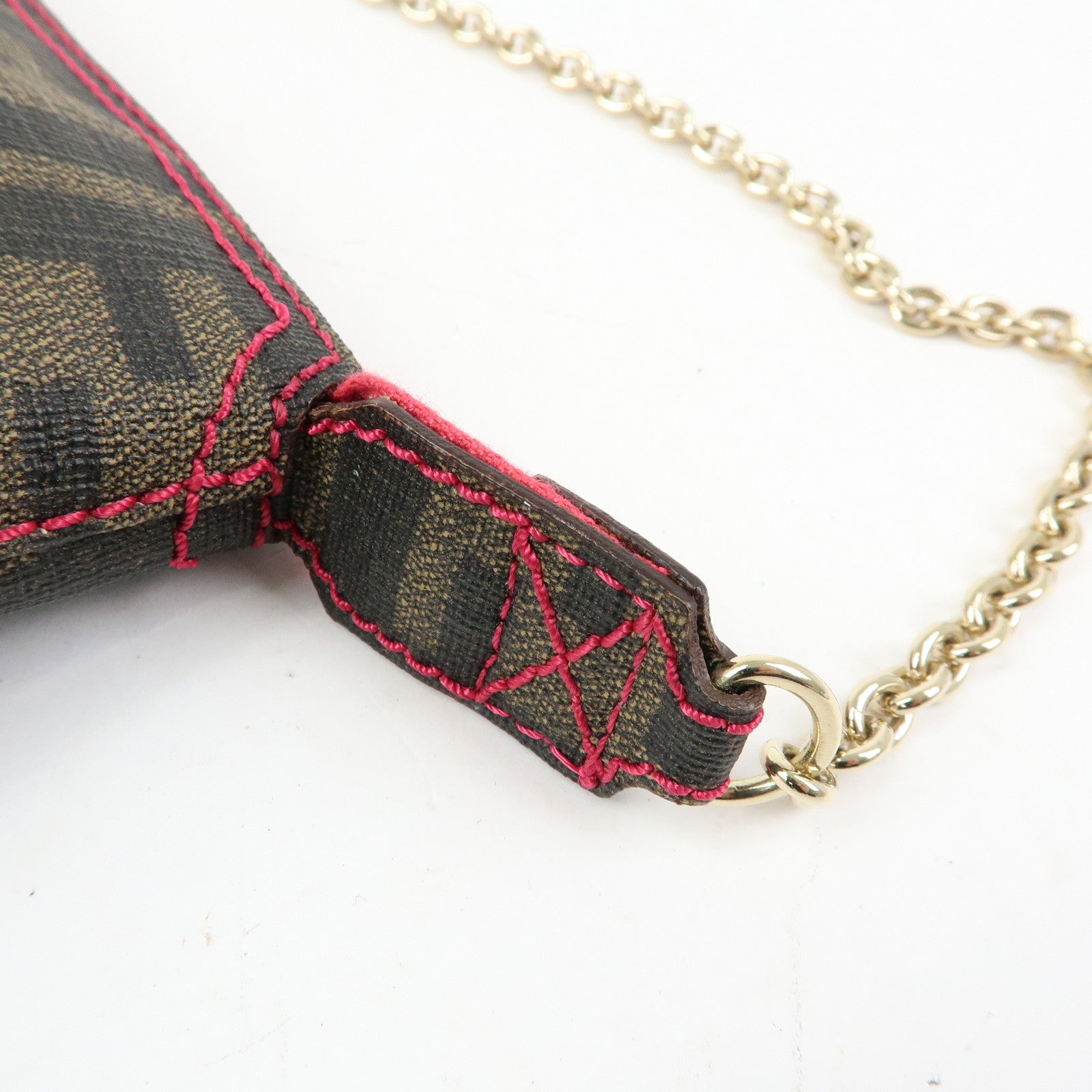 FENDI Zucca Print PVC Canvas Chain Accessory Pouch Brown 8BR592