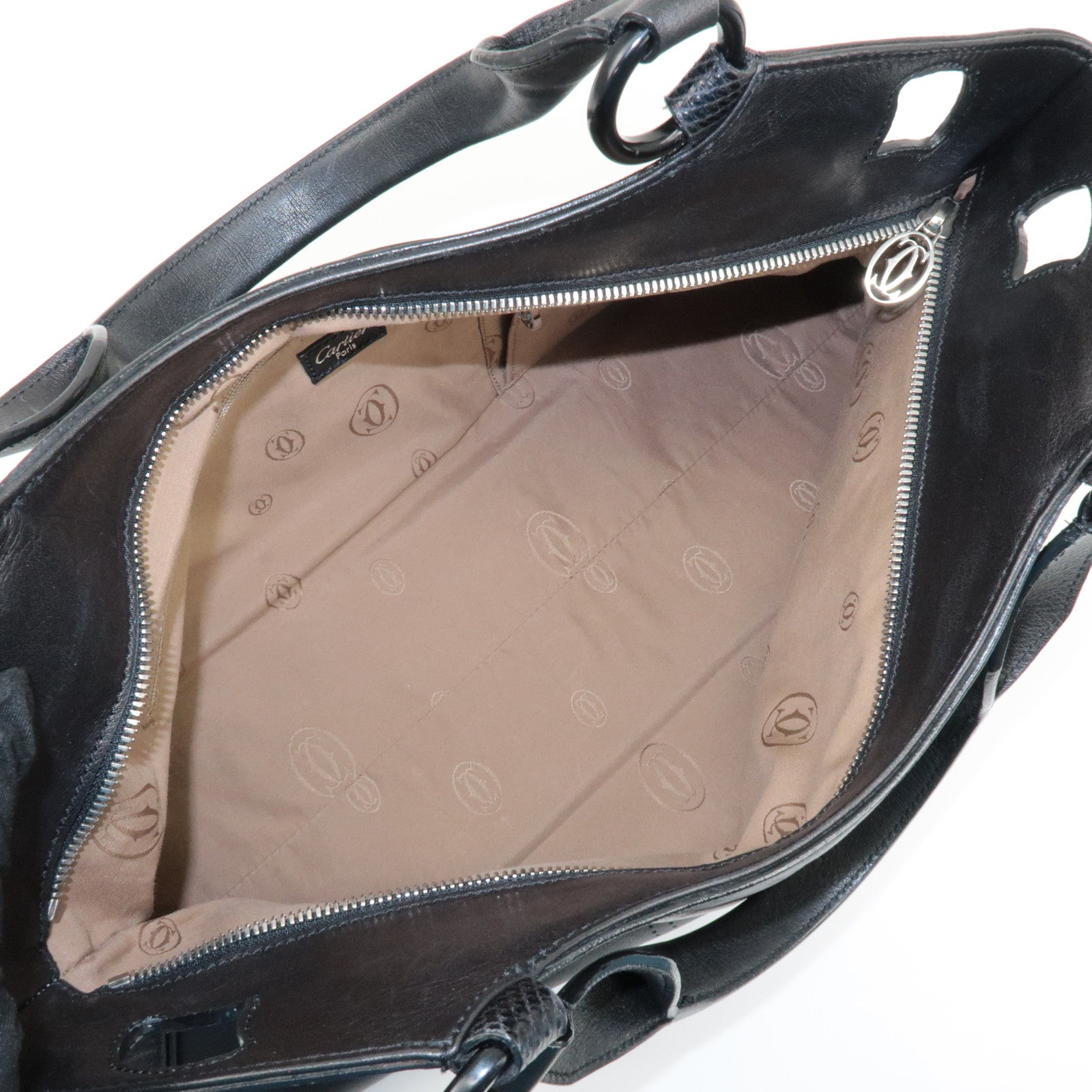 Cartier Must Line Leather Marcello Hand Bag Black Used