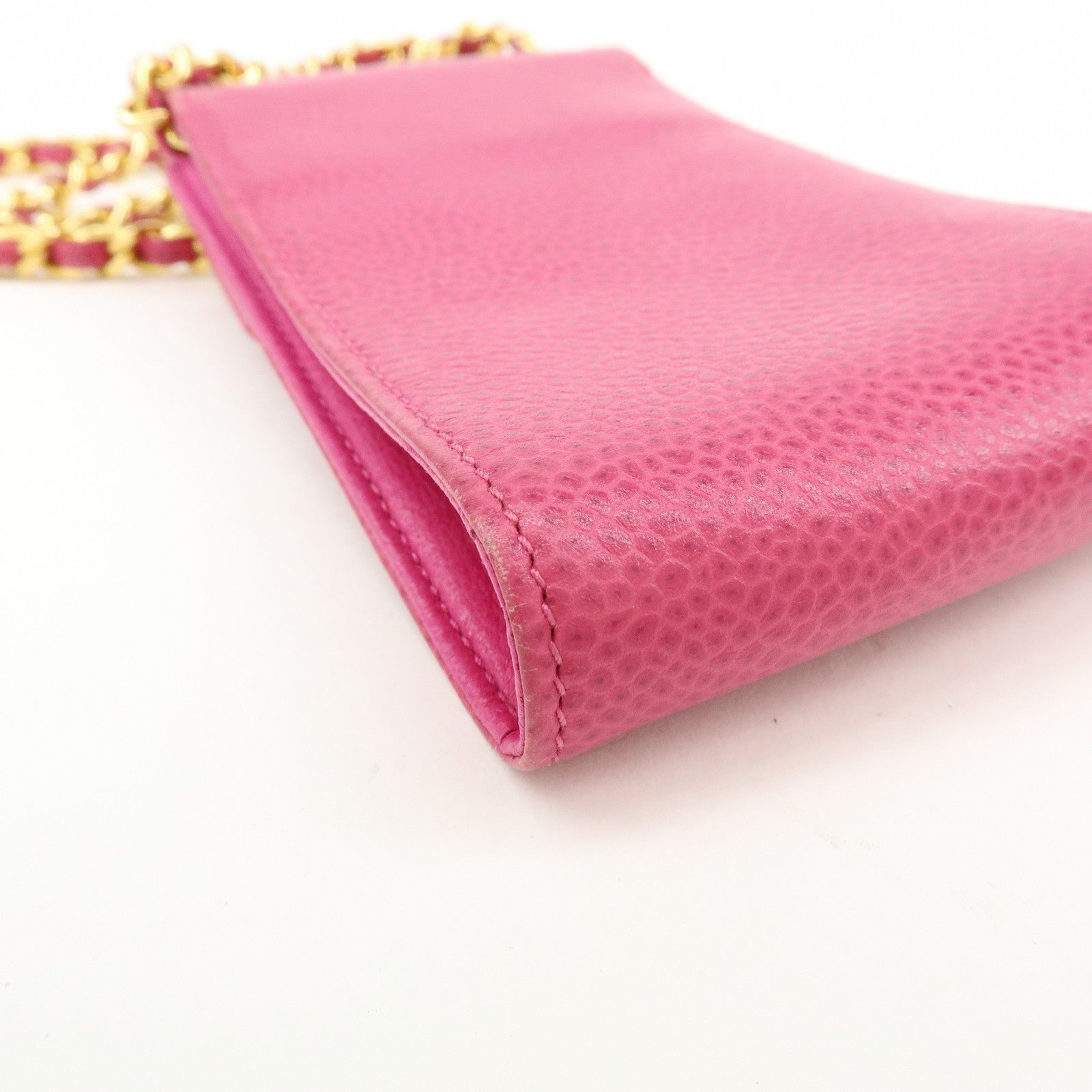 CHANEL COCO Mark Caviarskin Chain Shoulder Bag Phone Pouch Pink