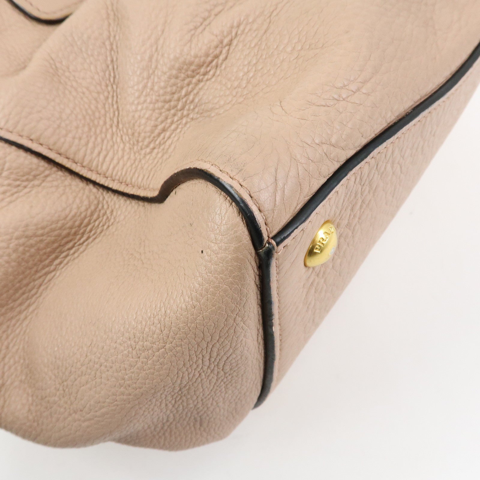 PRADA Triangle Logo Leather Tote Bag Shoulder Bag Pink Beige