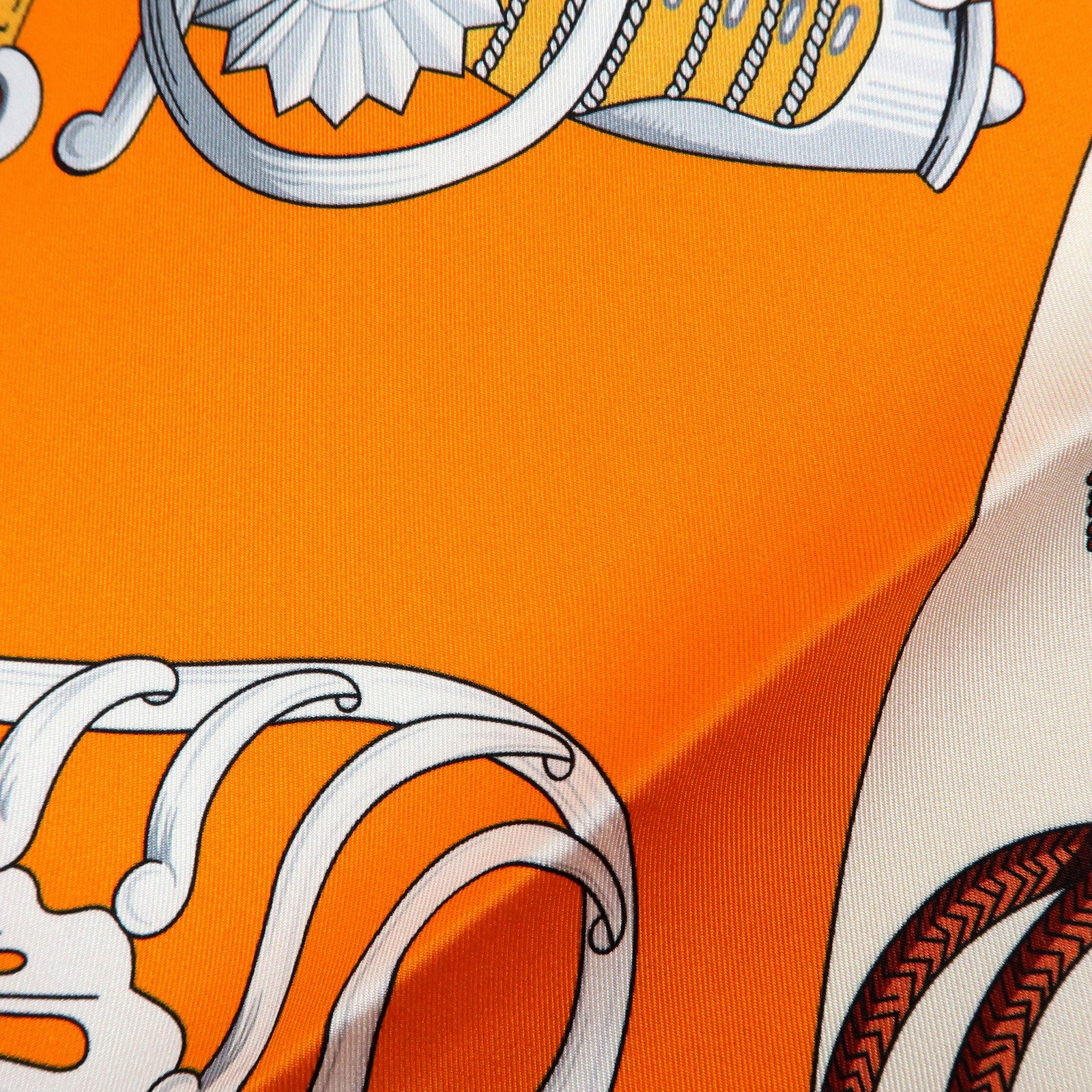 HERMES Carre 90 Silk 100% Scarf Cliquetis Orange Gray