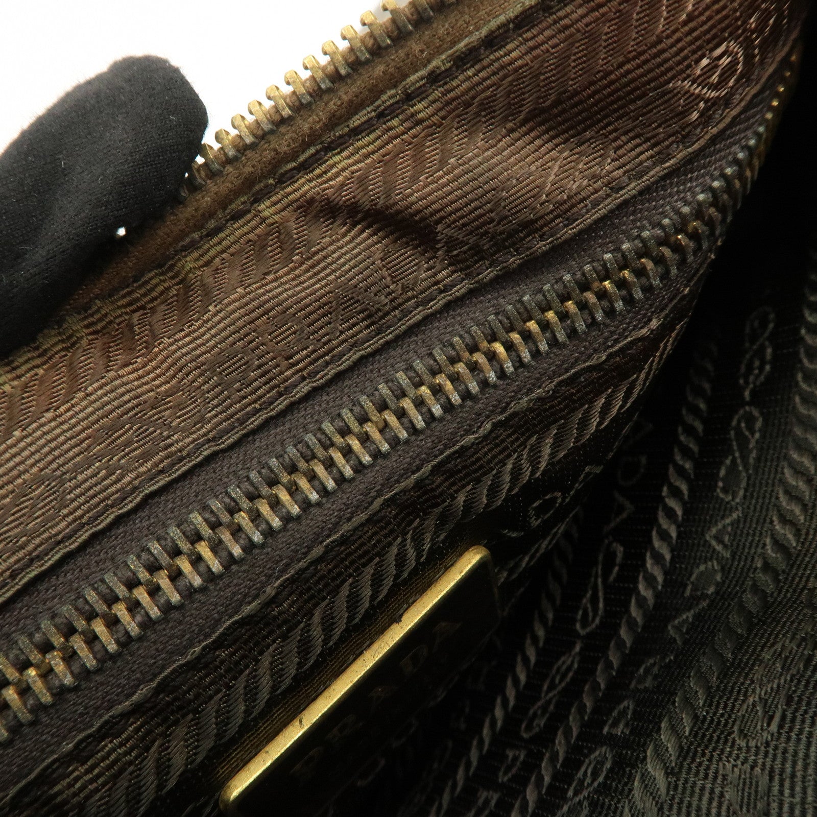 PRADA Triangle Logo Saffiano Leather Shoulder Bag Hand Bag Gold