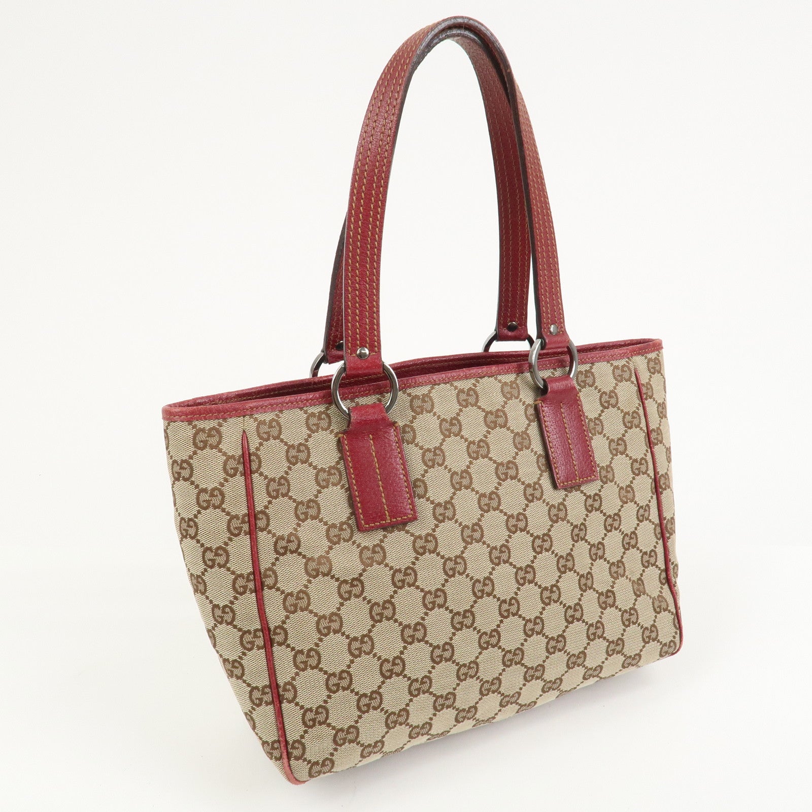 GUCCI GG Canvas Leather Hand Bag Tote Bag Beige Red 113019