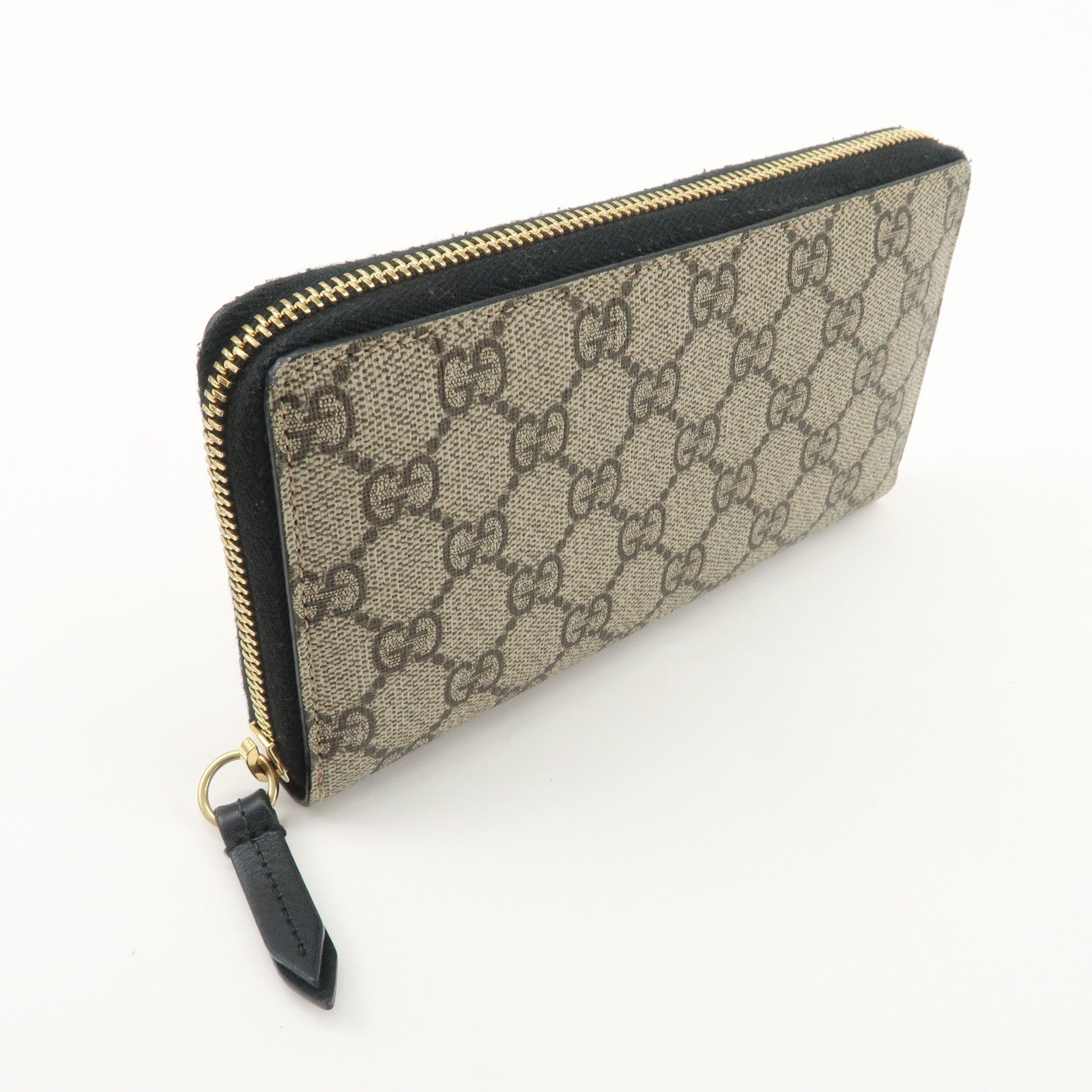 GUCCI GG Supreme Leather Round Zippy Wallet Black Beige 410102 Used