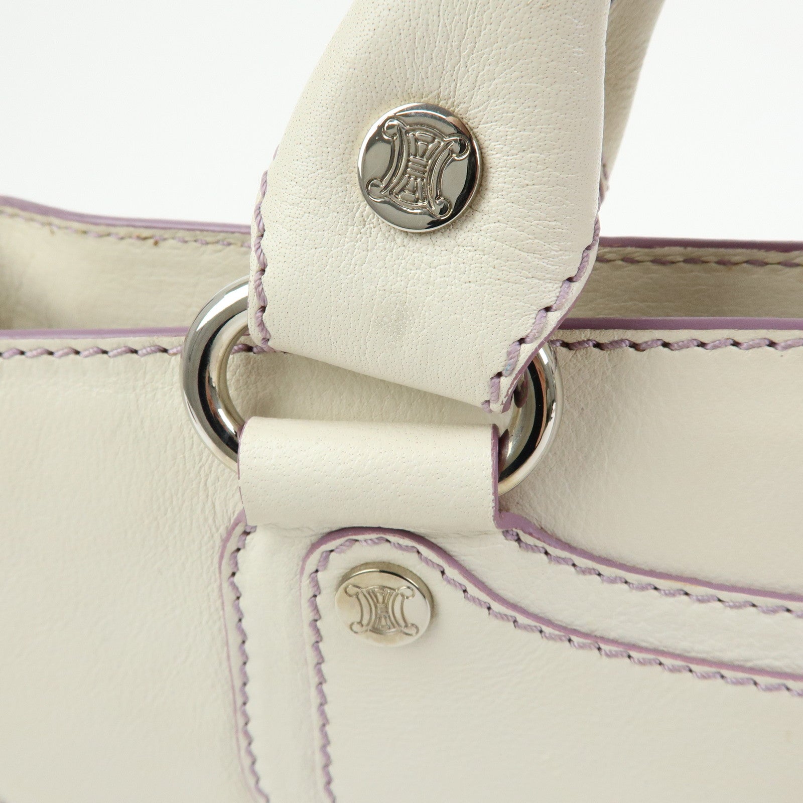 CELINE Macadam Leather Boogie Bag Hand Bag Tote Bag White Purple