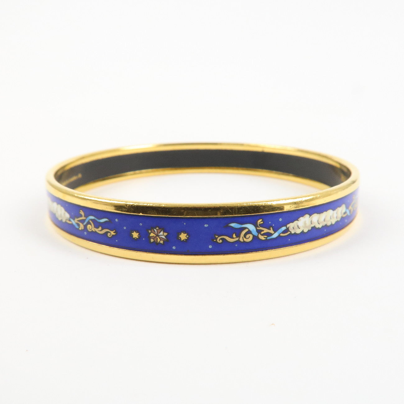HERMES Email PM Bangle Bracelet Blue Gold Used