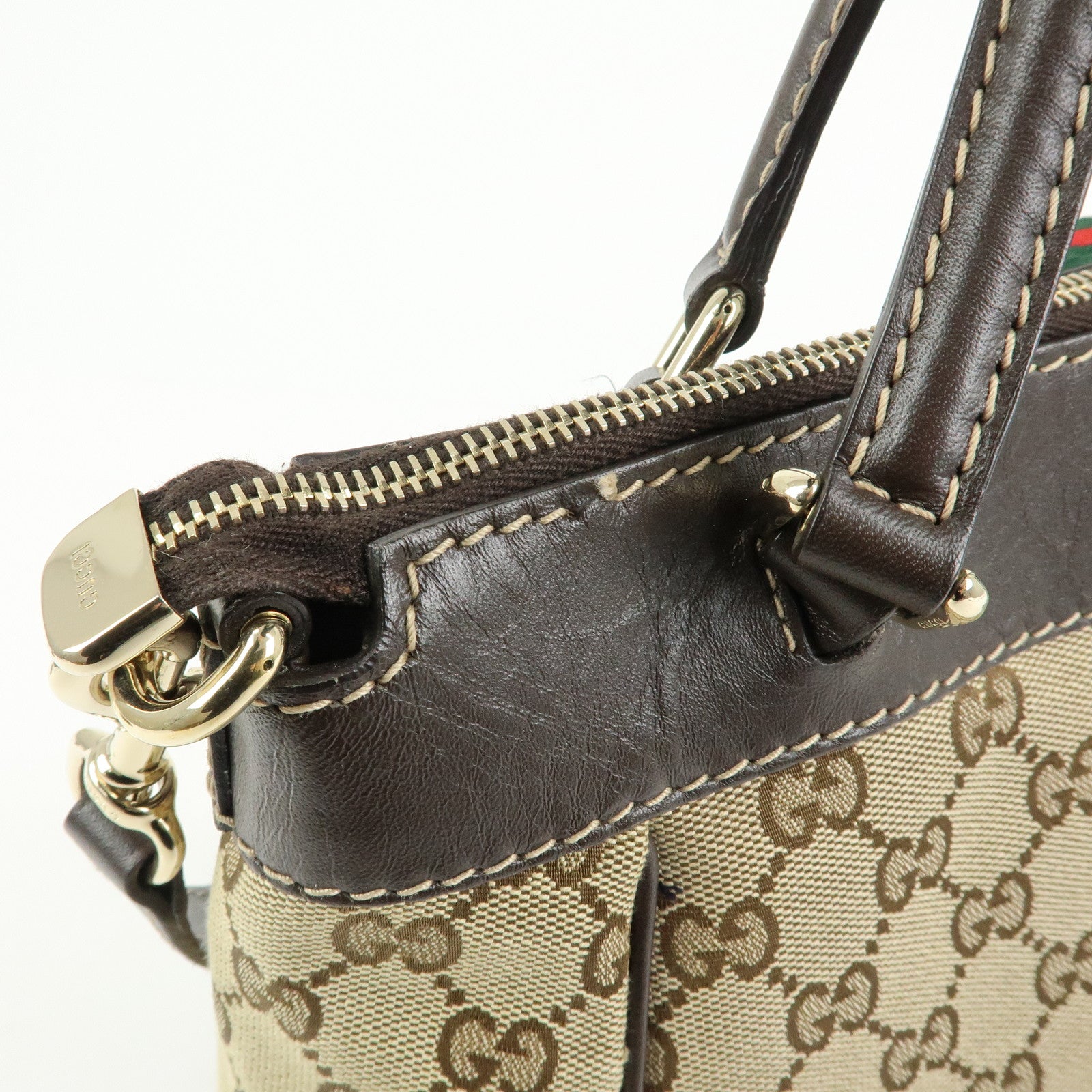 GUCCI Mayfair GG Canvas Leather Hand Bag Beige Brown 269894