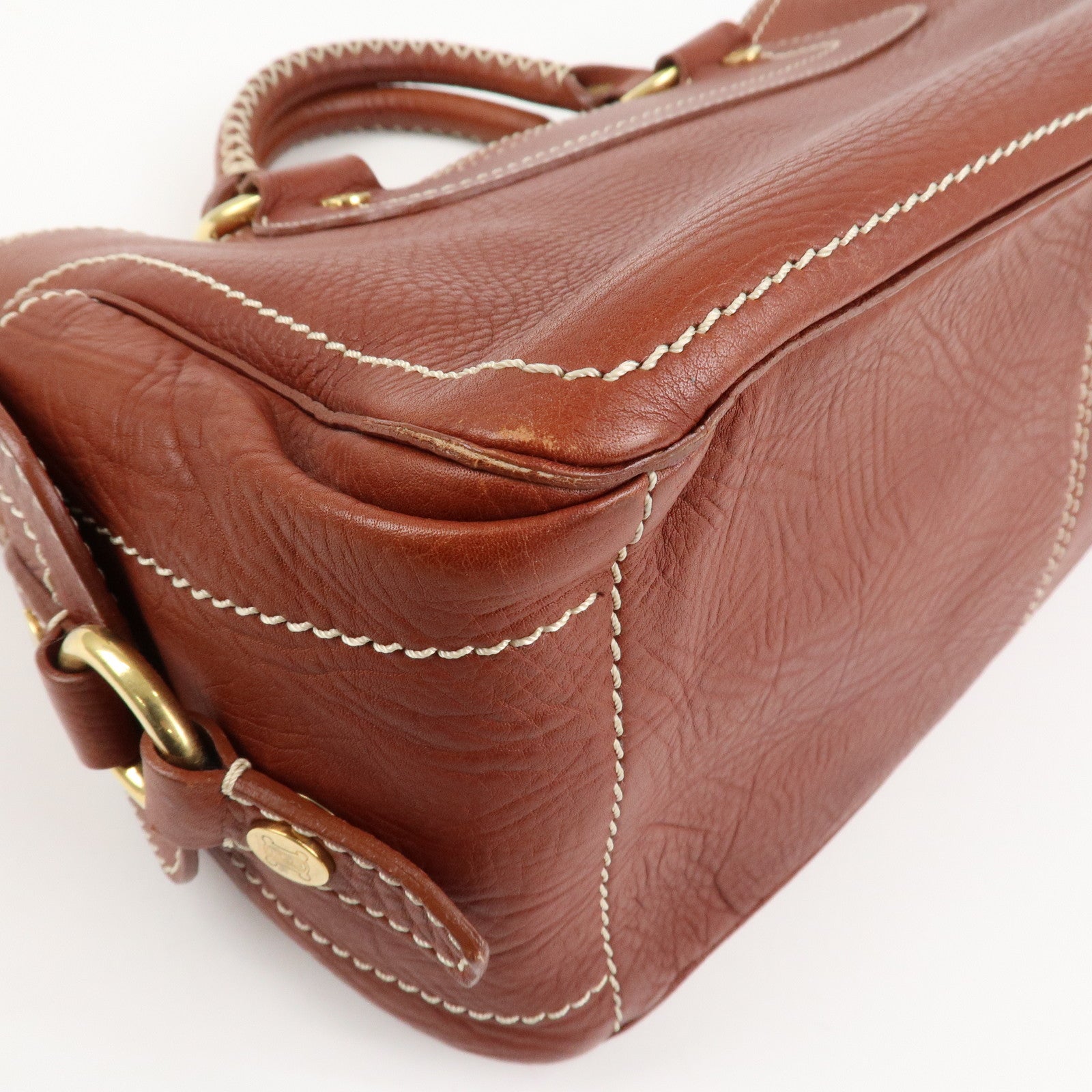 CELINE Leather Boogie Bag Hand Bag Brown Gold HDW Used