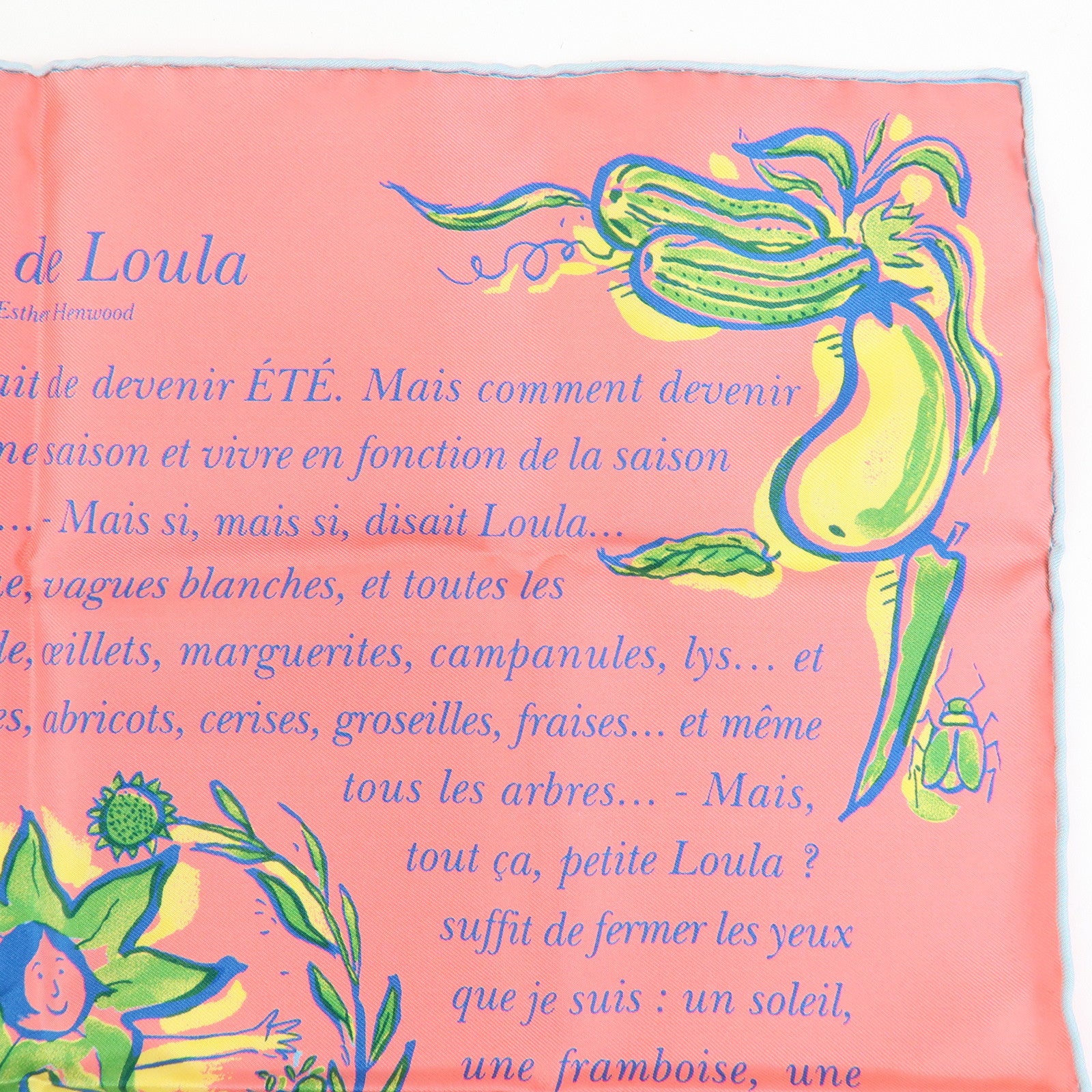 HERMES Carre 45 Silk100% Scarf L'ete de Loula Pink Green Yellow