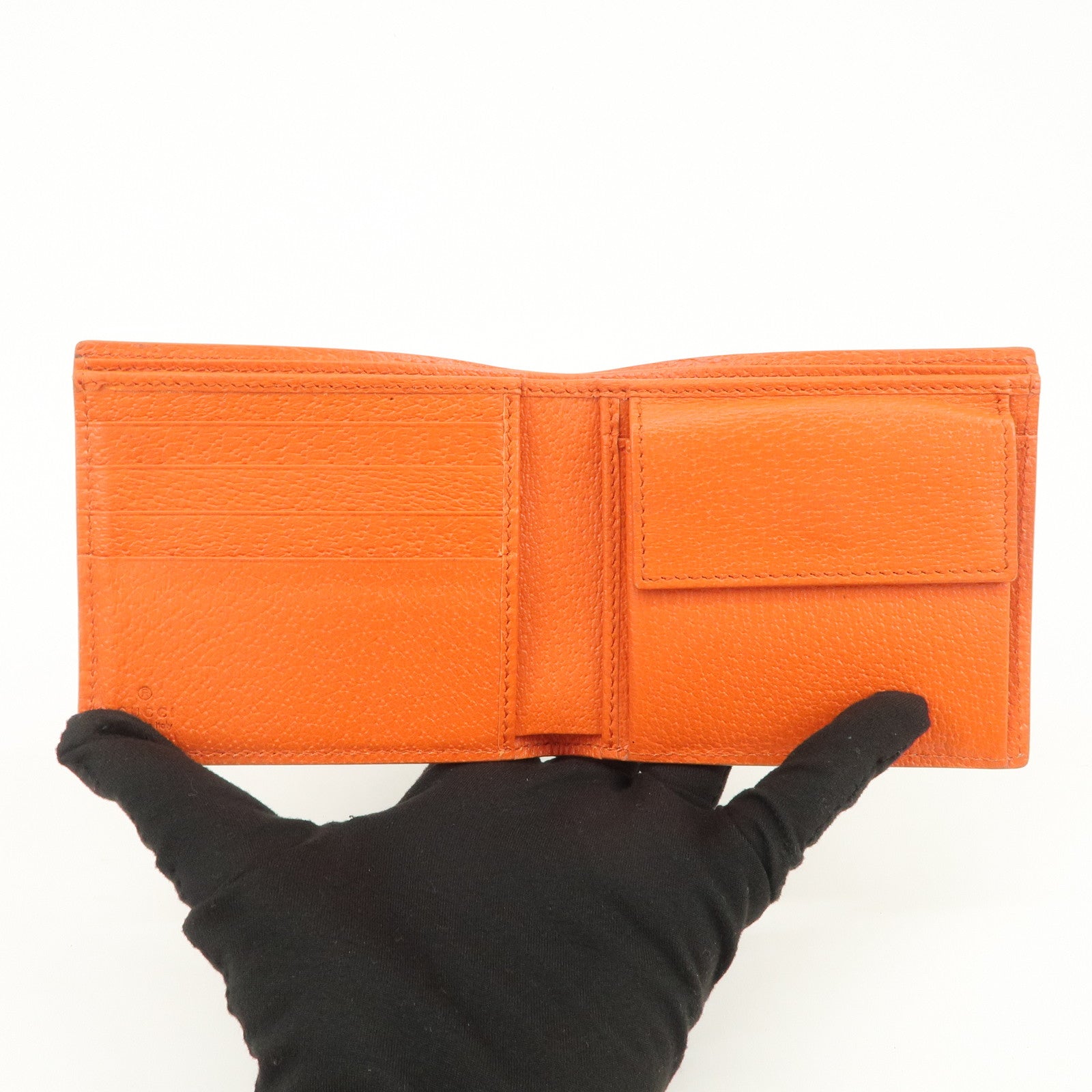 GUCCI GG Supreme Compact Bi-fold Wallet Beige Orange 768244