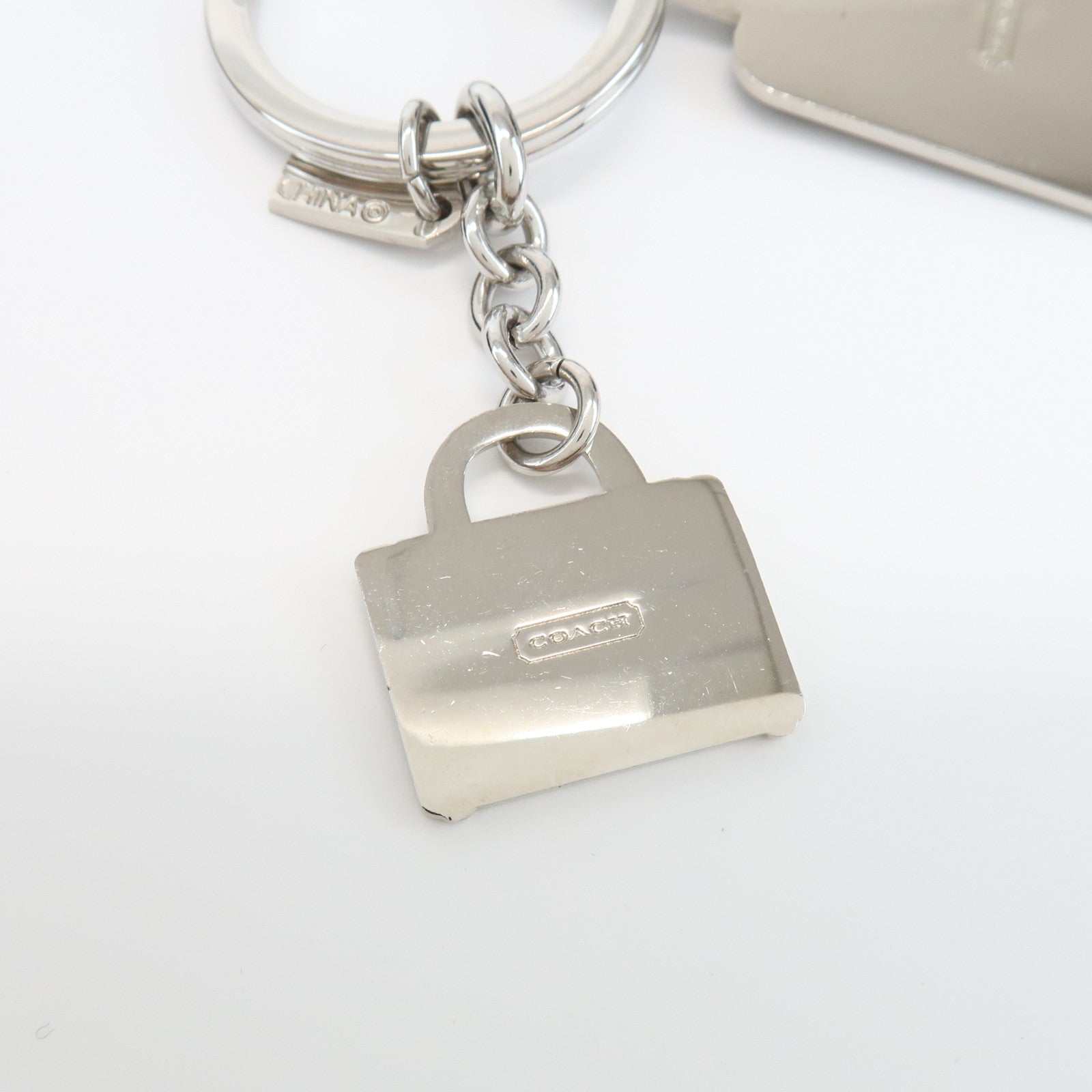 COACH Signature Metal Leather Set of 2 Key Chain Key Holder Brown