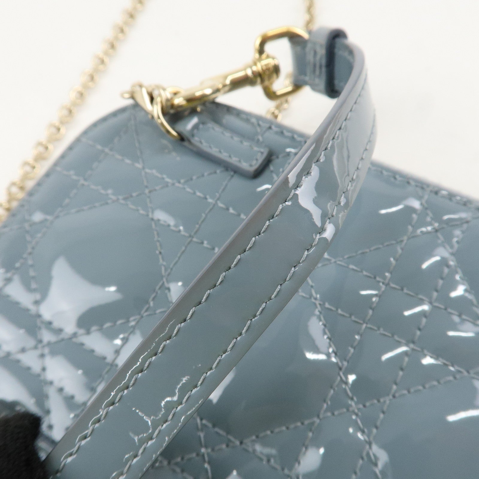 Christian Dior Lady Dior Canage Patent Leather Phone Holder Light Blue Used