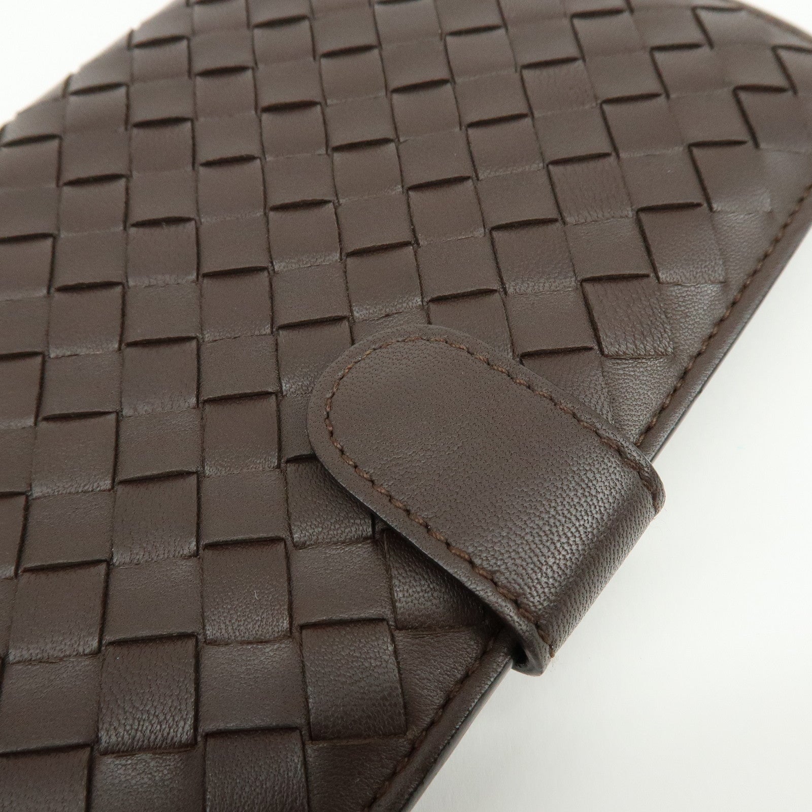 BOTTEGA VENETA Intrecciato Leather Bi-fold Long Wallet Brown 114074