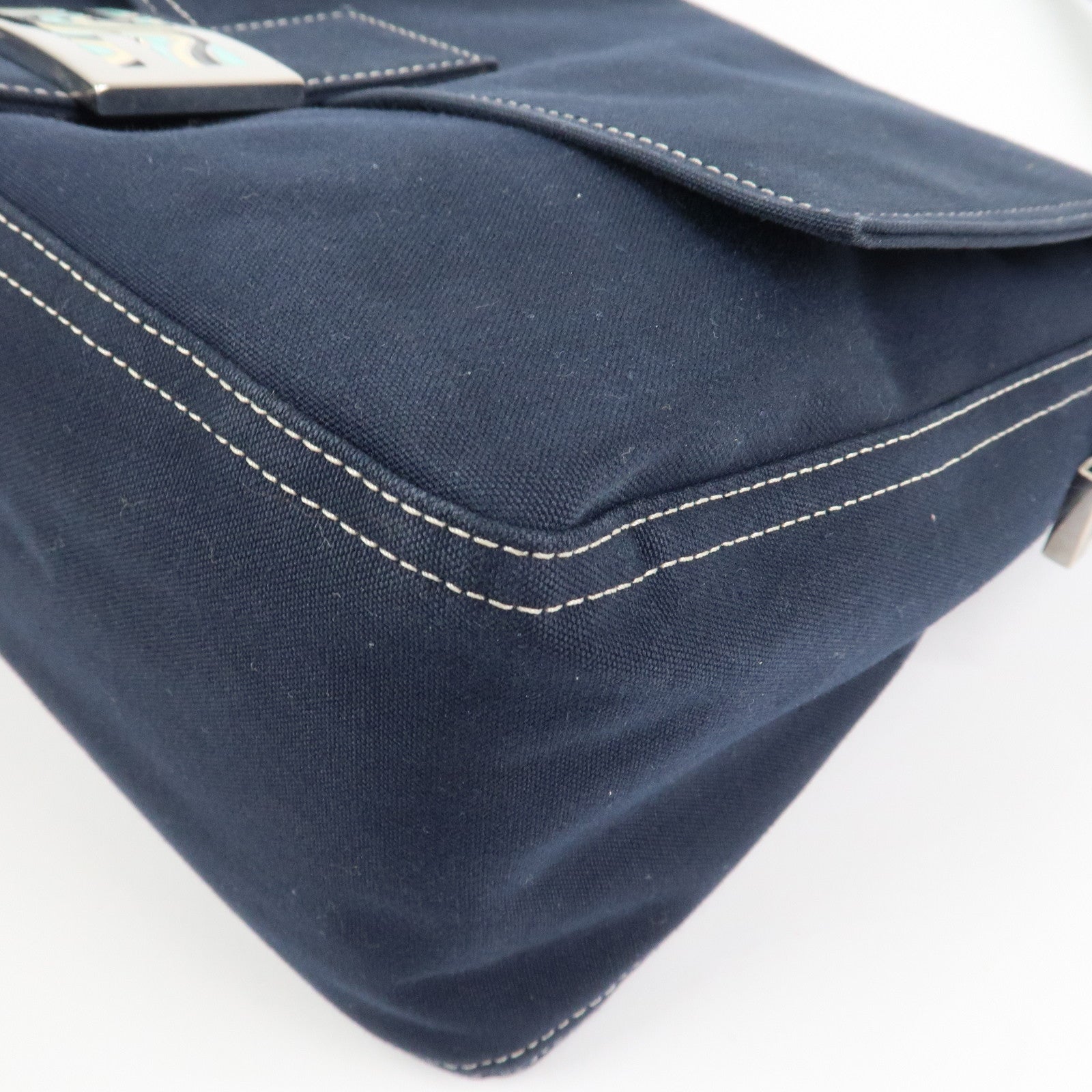 FENDI Mamma Baguette Canvas Shoulder Bag Hand Bag Navy 26325