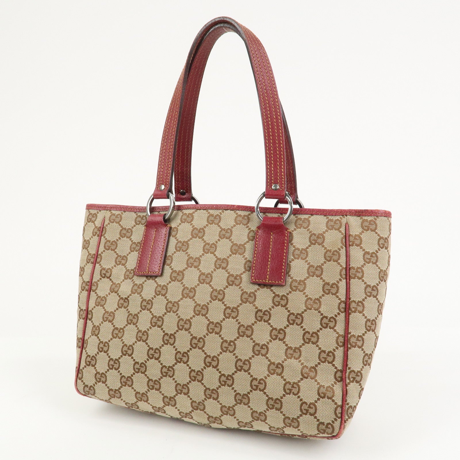 GUCCI GG Canvas Leather Hand Bag Tote Bag Beige Red 113019