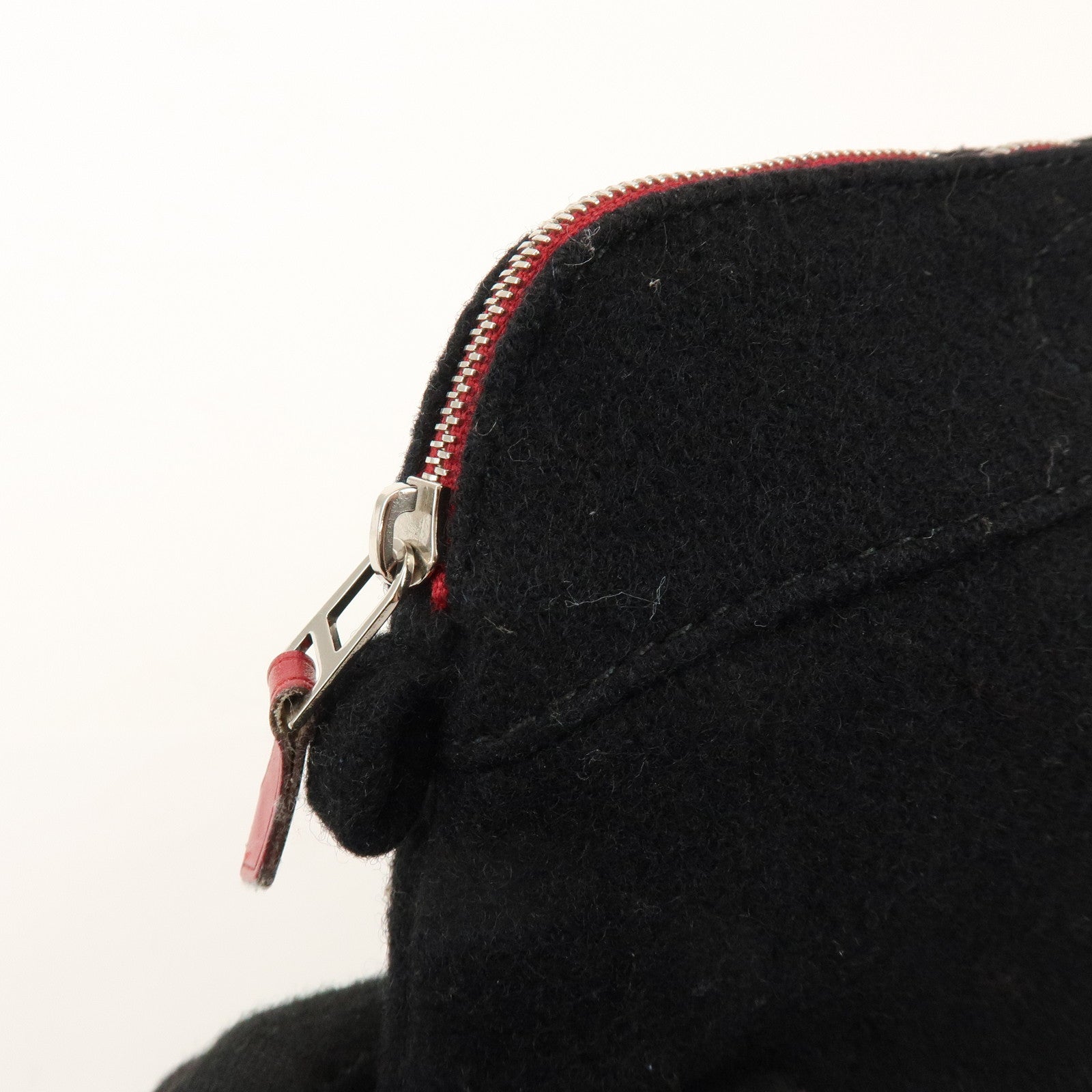 HERMES Bolide Pouch MM Wool Leather Cosmetic Pouch Black Red