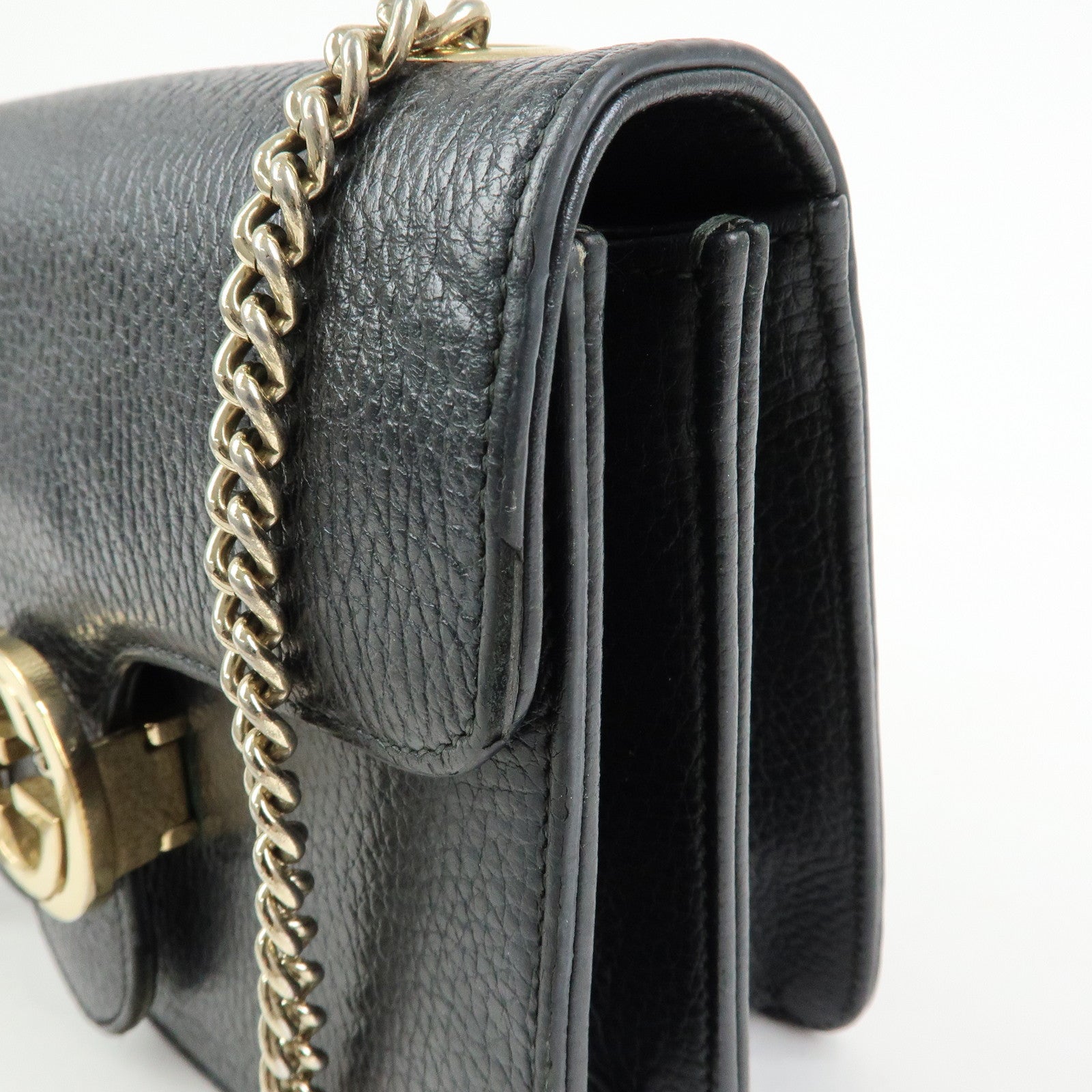 GUCCI Interlocking G Leather Chain Shoulder Bag Black 510304