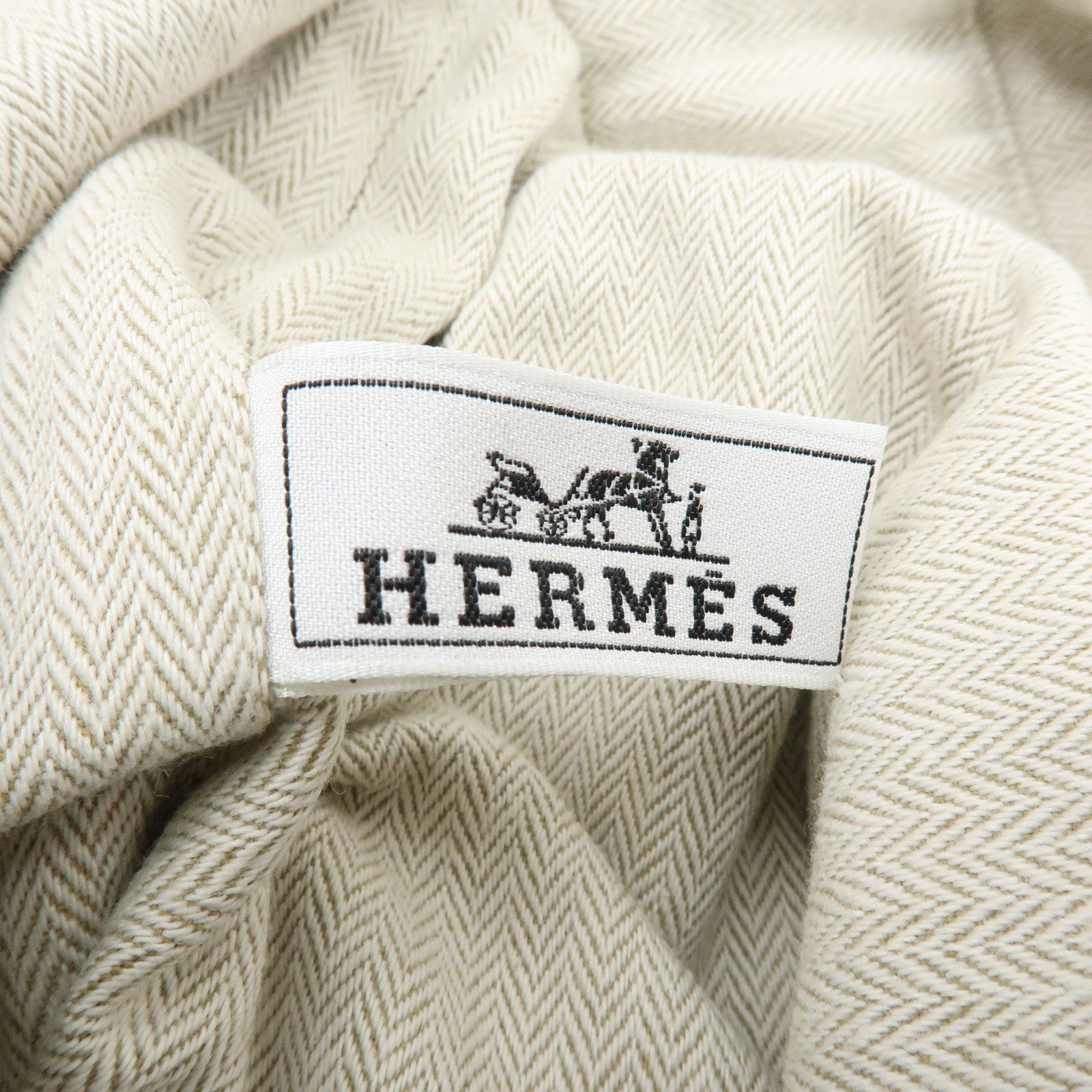 HERMES Baggy Baggage Aline Toile Chevron Leather Tote Bag Natural