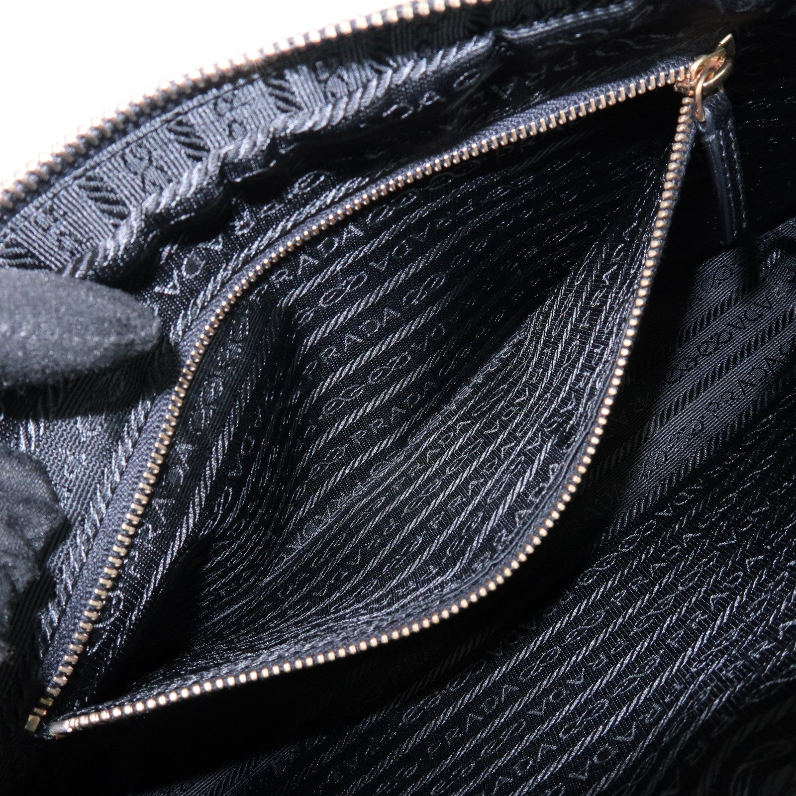 PRADA Triangle Logo Nylon Leather Shoulder Bag Black BN0218