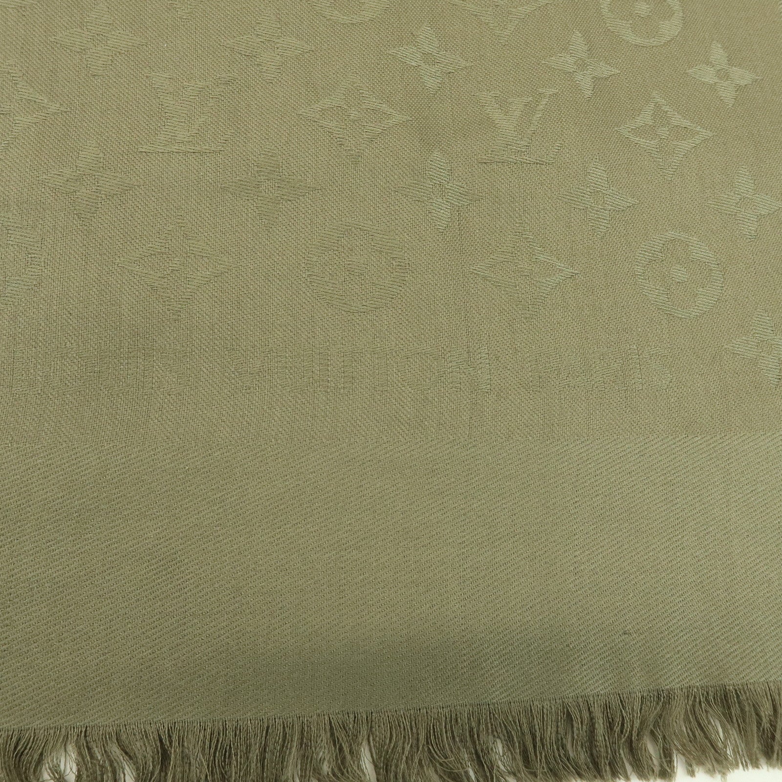 Louis Vuitton Monogram Silk Wool Scarf Shawl Khaki M72238
