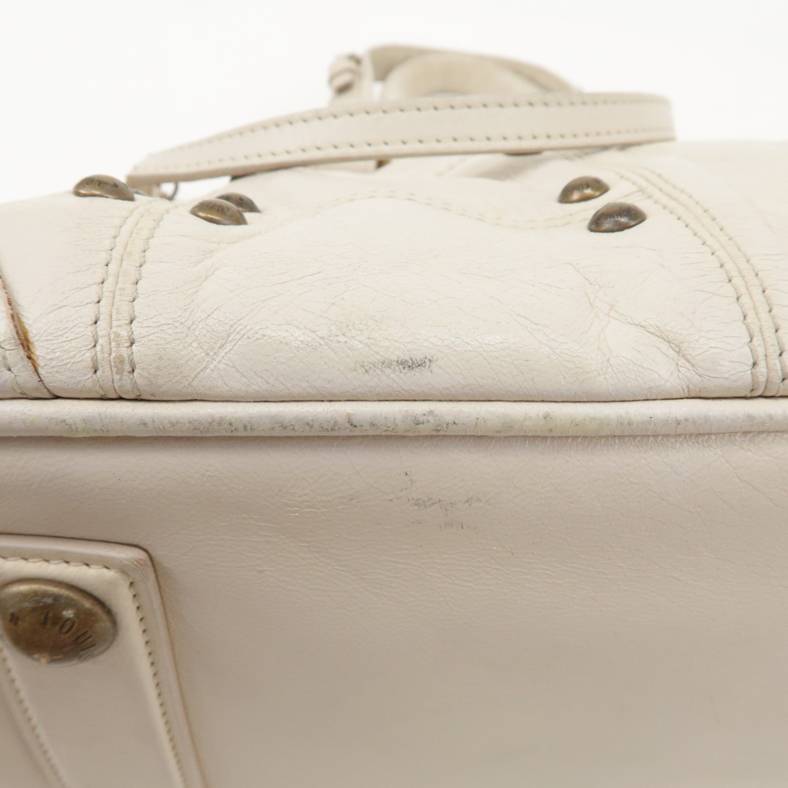 Louis Vuitton Cruise Line Leather Rivet Hand Bag Ecru M95345 Used