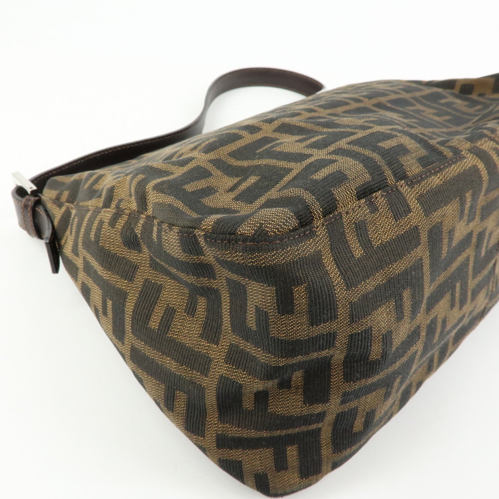 FENDI Mamma Baguette Zucca Canvas Leather Shoulder Bag Brown 26325