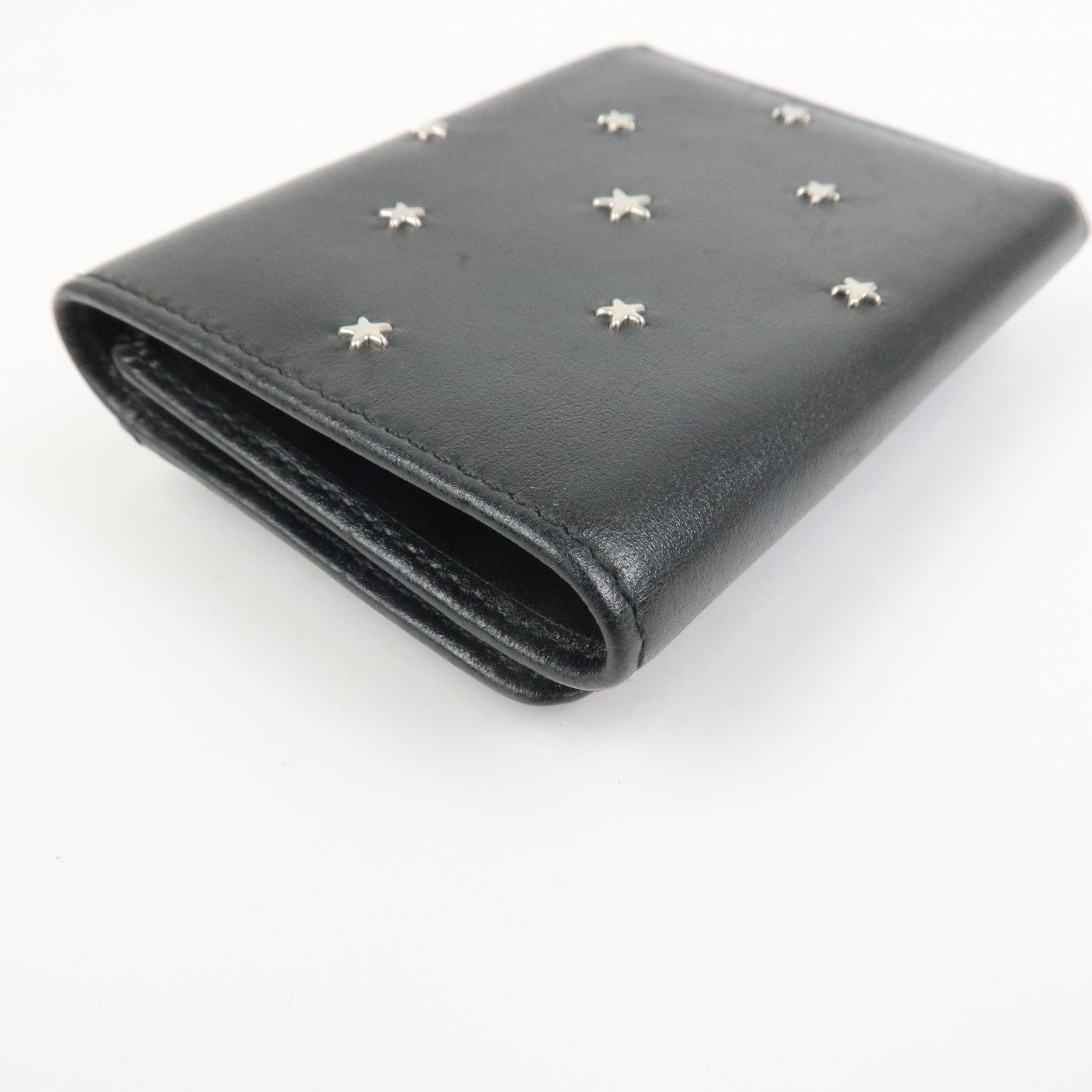 JIMMY CHOO Studs Leather Tri-Fold Compact Wallet Black