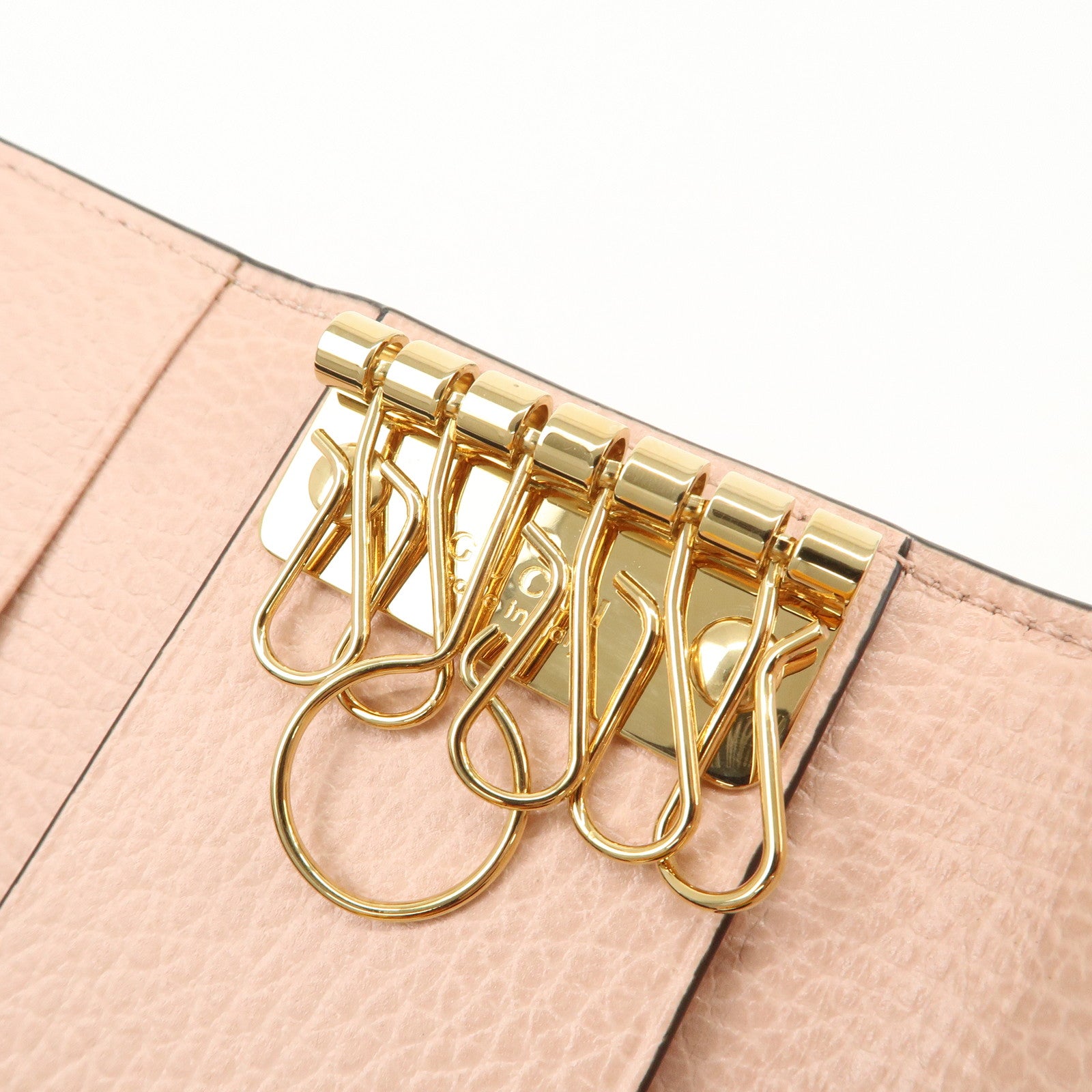 GUCCI GG Marmont Leather GG Supreme 6 Key Case Pink Beige 456118