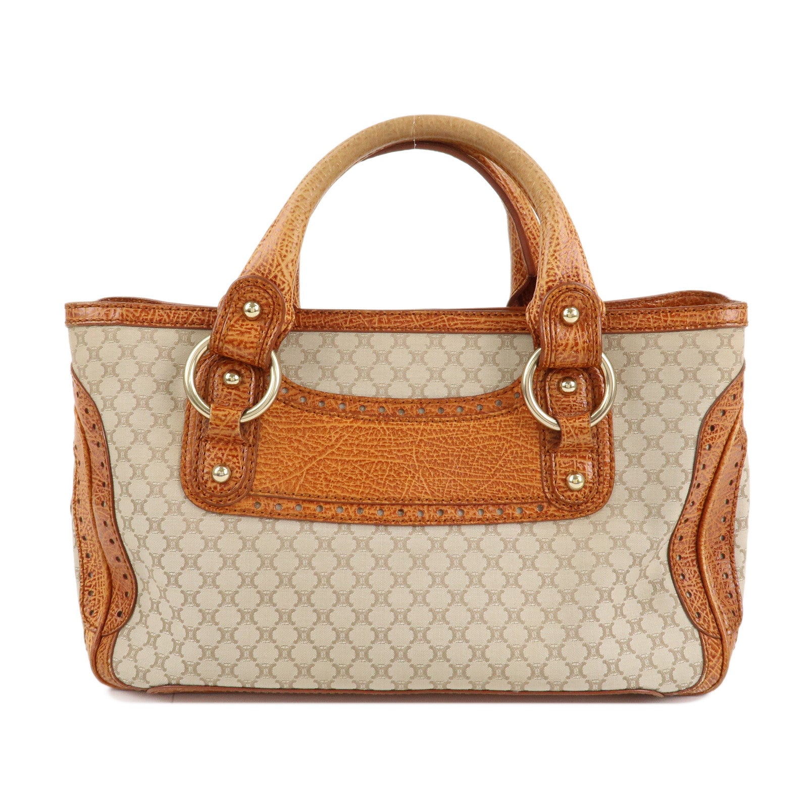 CELINE Macadam Canvas Leather Boogie Bag Hand Bag Beige Brown Used