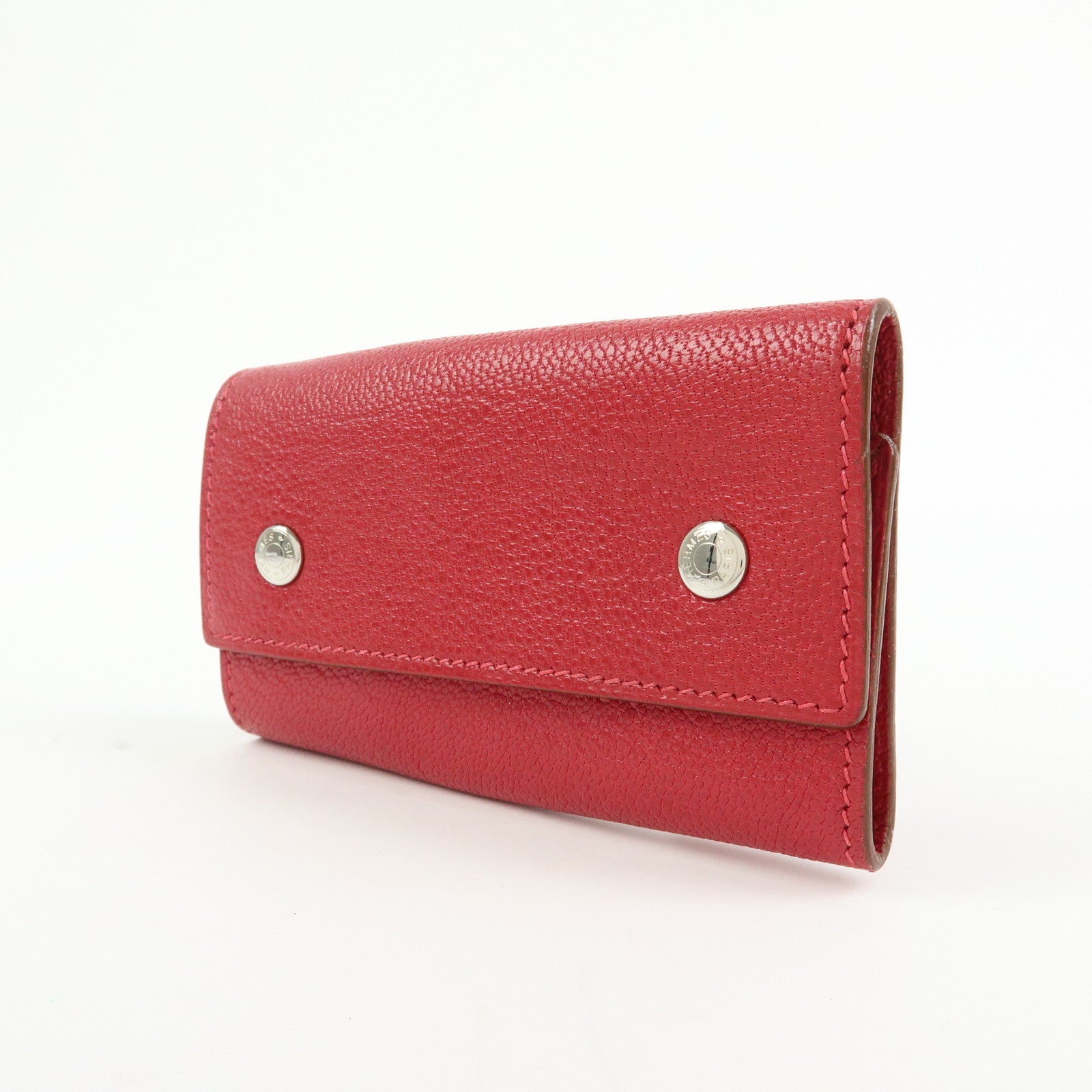 HERMES Sellier Etui Cles 4 Chevre Leather Key Case Key Holder Pink
