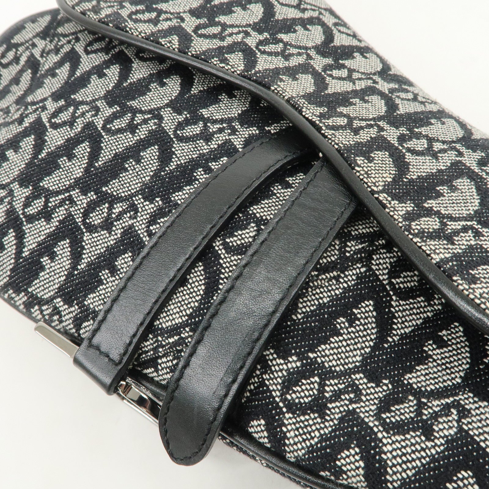 Christian Dior Trotter Canvas Leather Saddle Bag Hand Bag Black