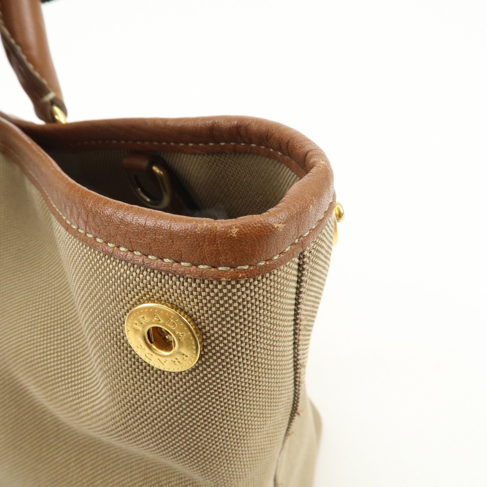 PRADA Logo Jacquard Leather Ribbon 2Way Tote Bag Brown BN1841